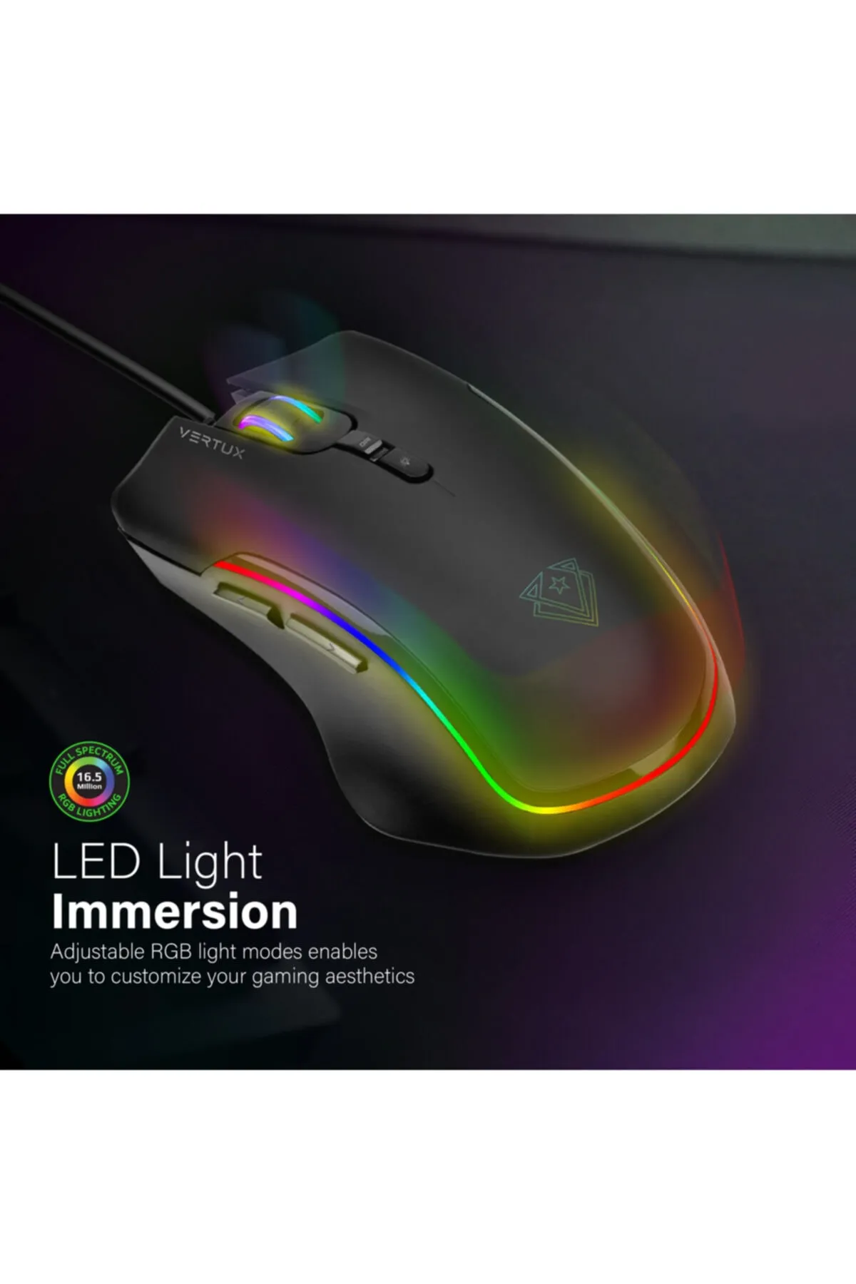 Vertux Oyuncu Mouse Gamecharged™ Hafif Oyun Özel Led Işıklı 10.000 Dpı - Assaulter