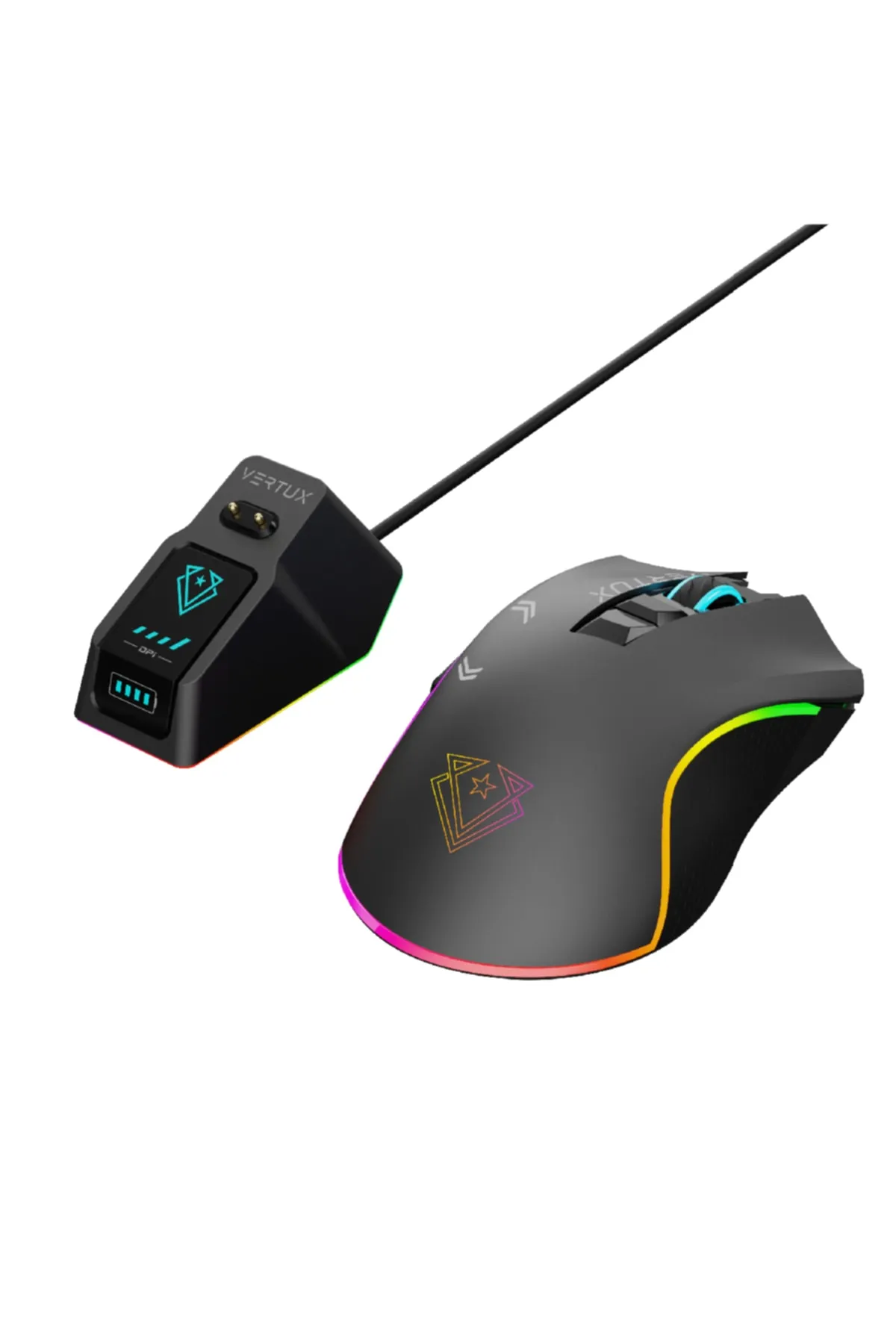 Vertux Oyuncu Mouse Gamecharged Kablosuz Şarj Istasyonlu 10.000 Dpı Led - Mustang