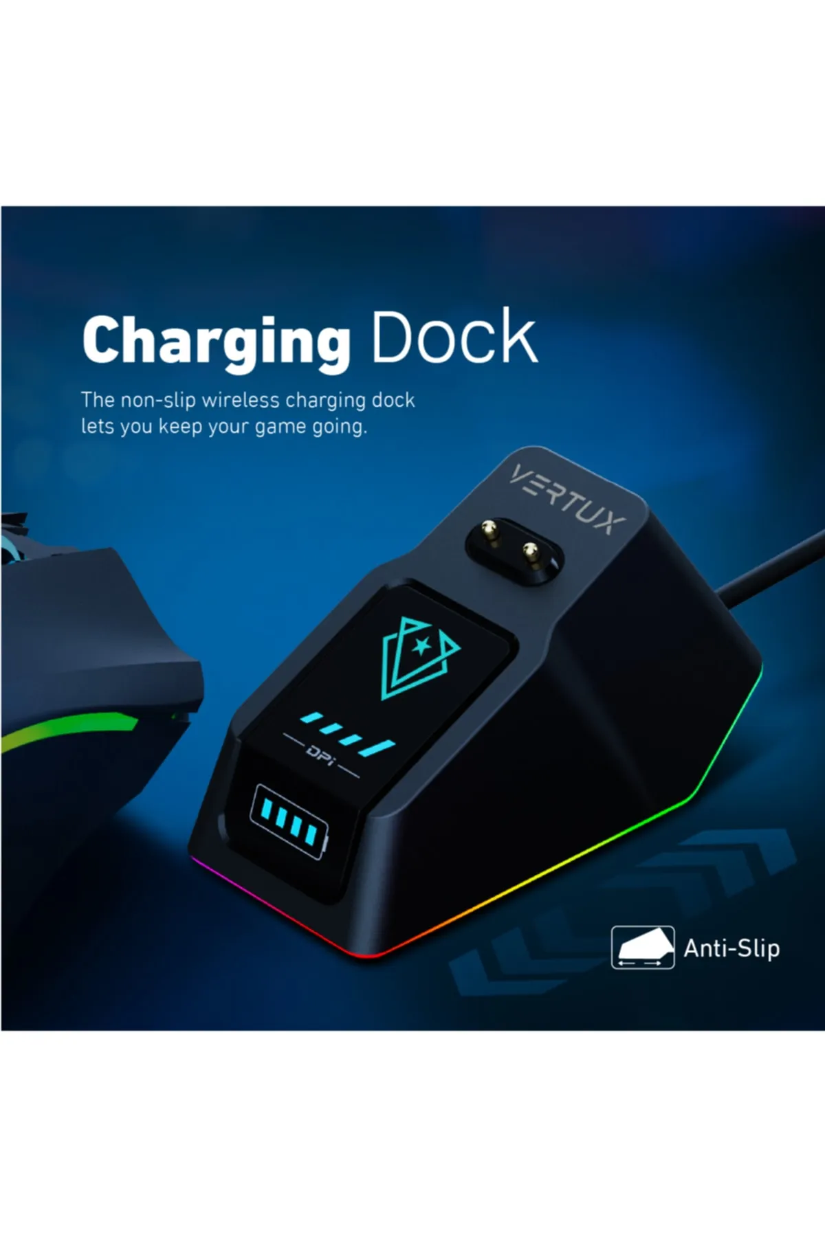 Vertux Oyuncu Mouse Gamecharged Kablosuz Şarj Istasyonlu 10.000 Dpı Led - Mustang