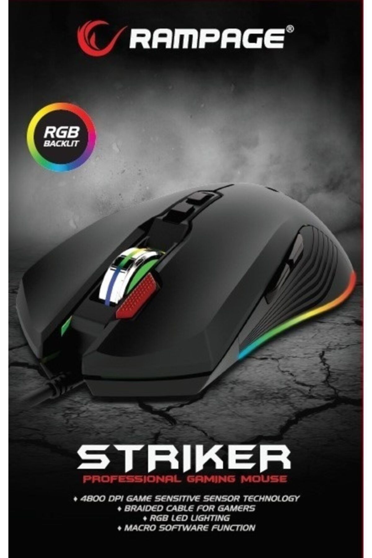 Rampage Oyuncu Mouse Smx-r75 Striker Usb Siyah 8 Tuşlu Rgb 4800dpi Modern Tasarım 826334 Otantikashp 1017