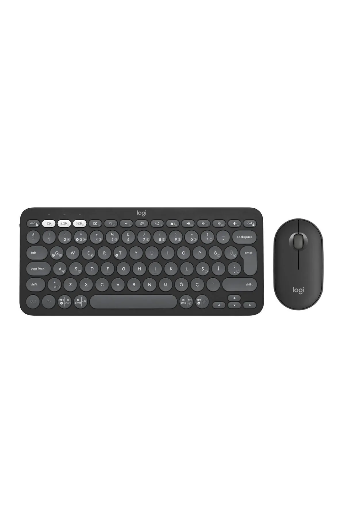 Logitech Pebble 2 Combo Çoklu Sessiz Kablosuz Türkçe Q Klavye Mouse Seti - Grafit 920-012245 - KL-136