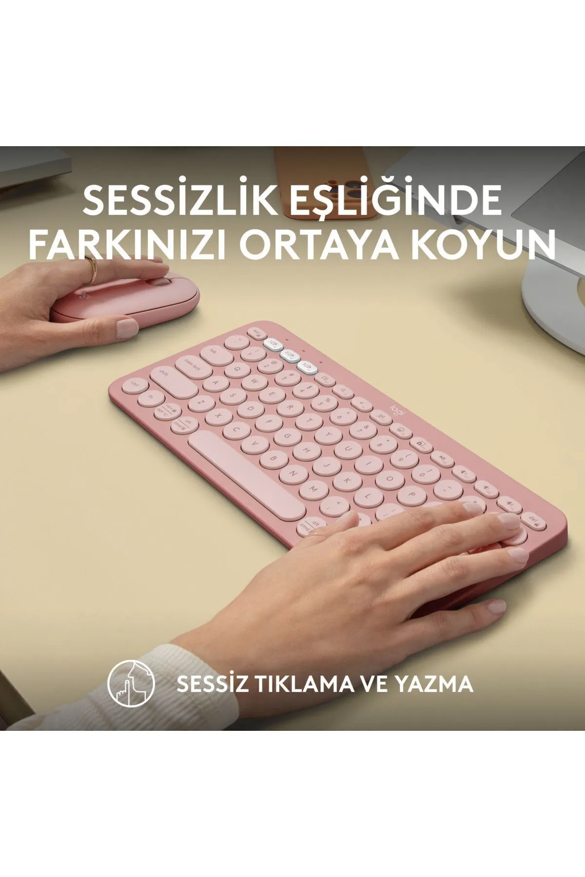 Logitech Pebble 2 Combo Çoklu Sessiz Kablosuz Türkçe Q Klavye Mouse Seti - Pembe 920-012247