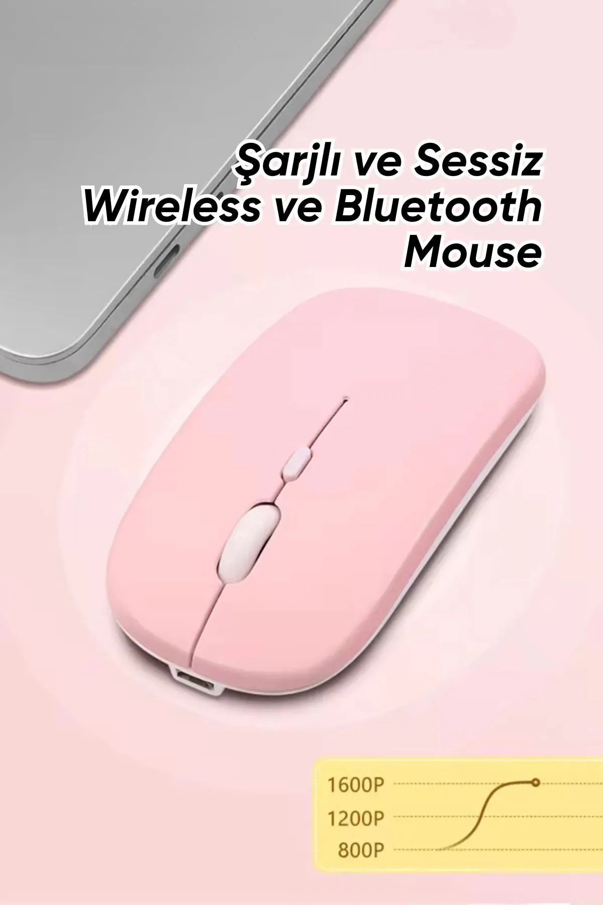 Tiffany Pembe Kablosuz Wireless 2.4g Bluetooth Sessiz Mouse Şarj Edilebilir Rgb Renkli Ergonomik Tasarımlı