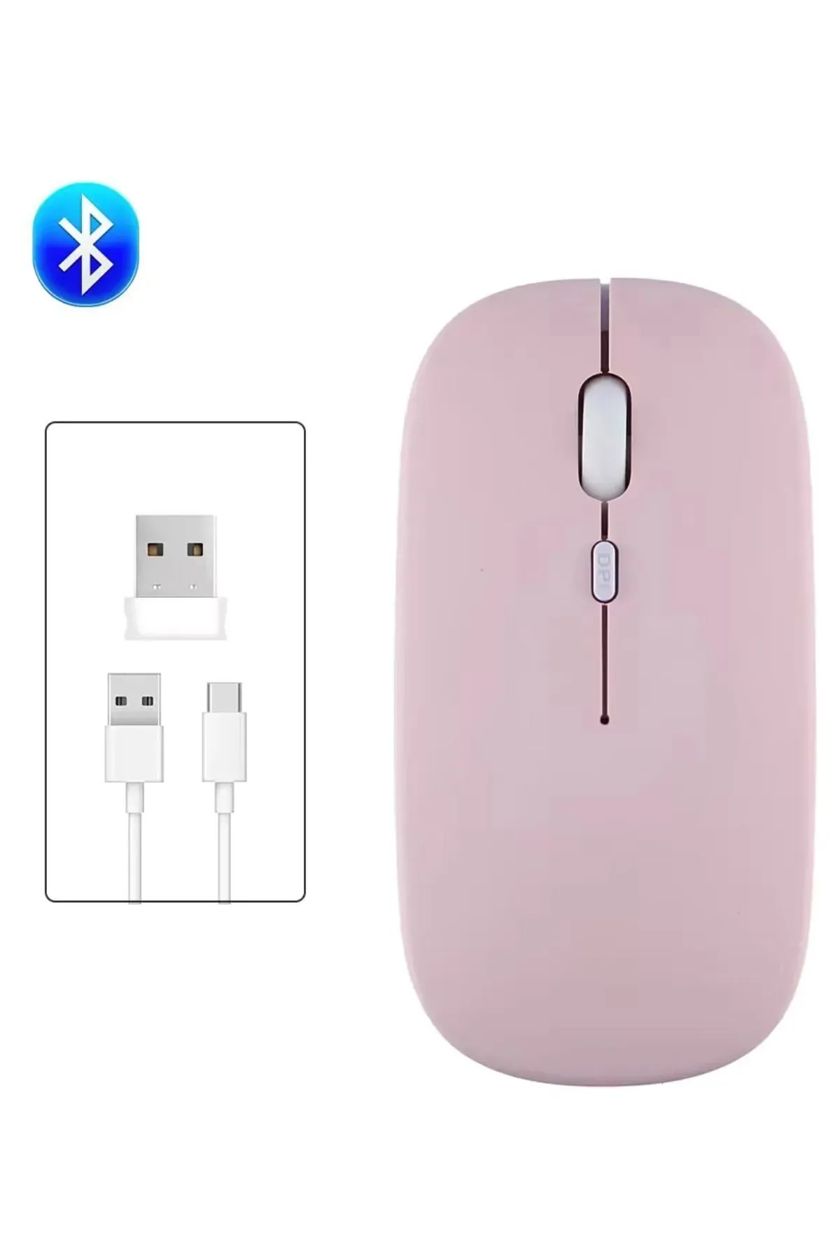 Tiffany Pembe Kablosuz Wireless 2.4g Bluetooth Sessiz Mouse Şarj Edilebilir Rgb Renkli Ergonomik Tasarımlı