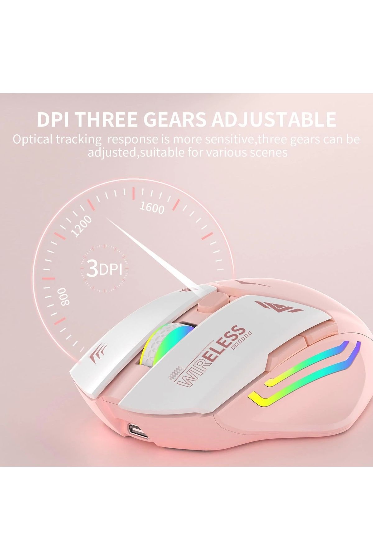 Blackbird Game Center Pembe Rgb Şarjlı Kablosuz 1600dpı Işıklı Kablosuz Mouse Bwm1