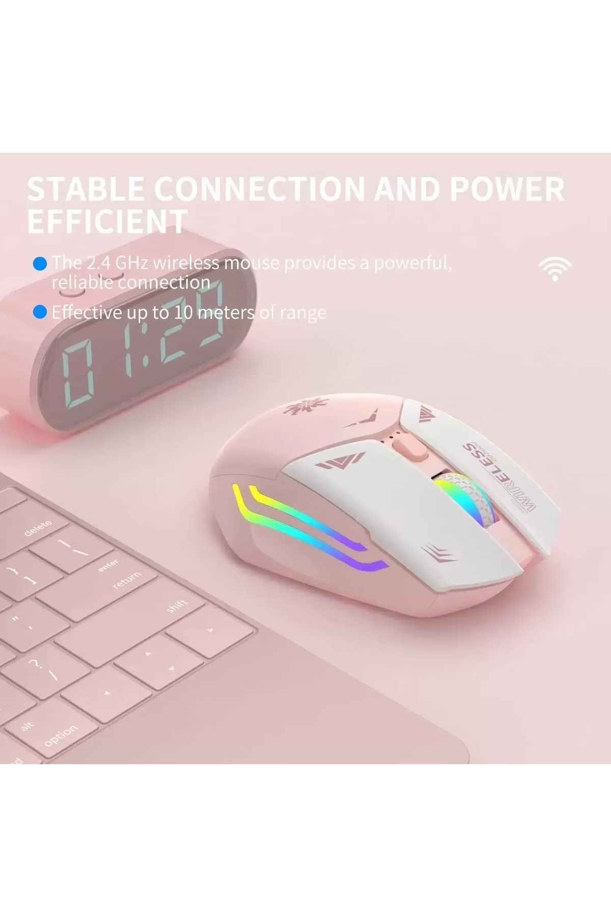 Blackbird Game Center Pembe Rgb Şarjlı Kablosuz 1600dpı Işıklı Kablosuz Mouse Bwm1