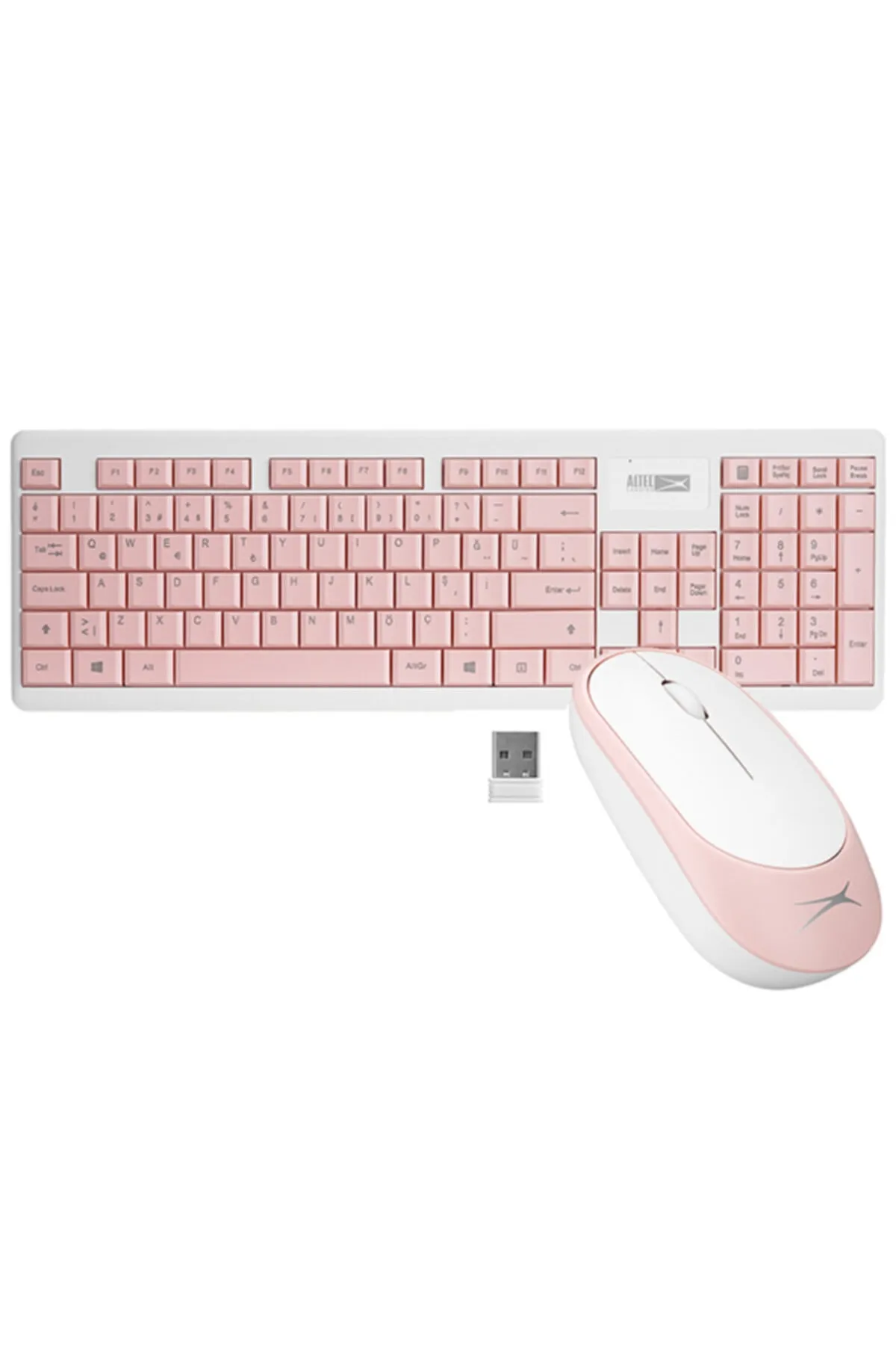 Altec Lansing Pembe/beyaz 2.4ghz 1200dpı Mouse Türkçe Q Kablosuz Klavye Mouse Set (PİL HEDİYELİ)