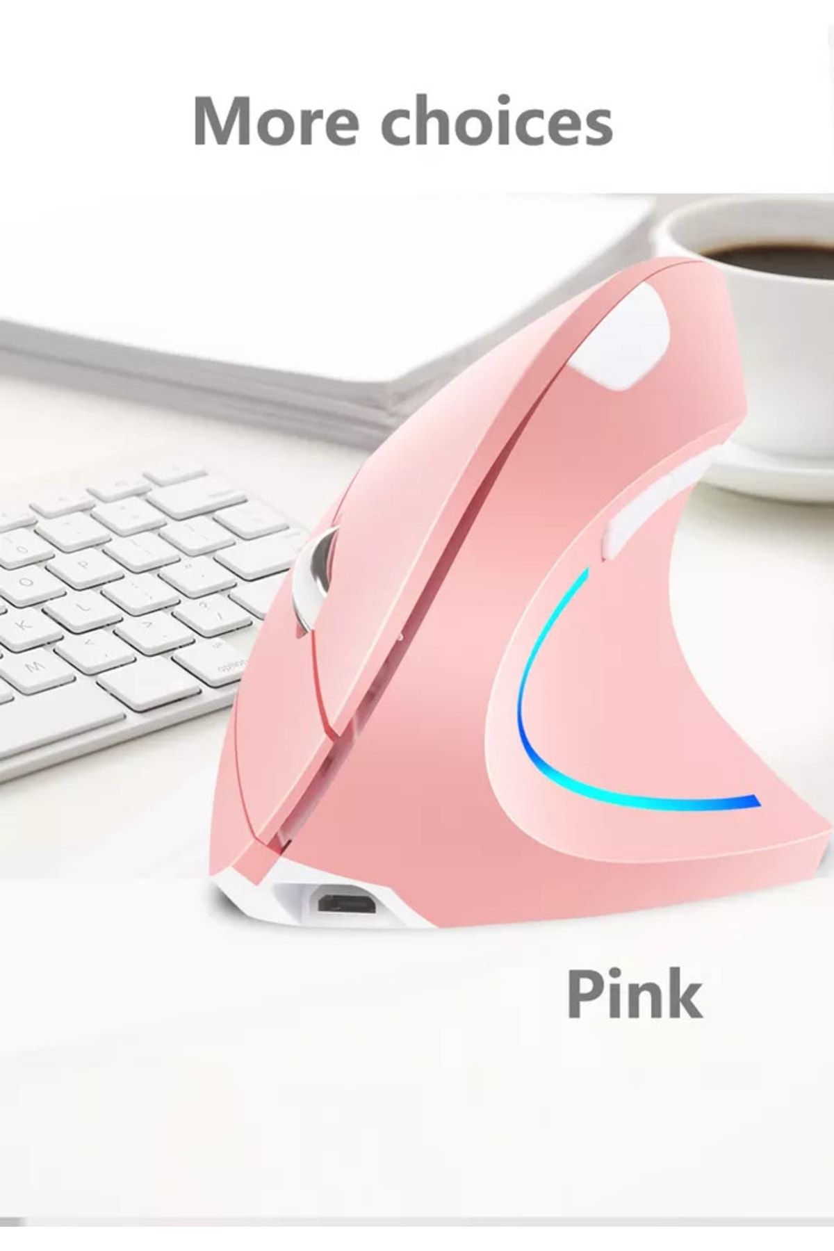 Cloody Pilli Dikey Ergonomik Kablosuz Mouse Fare Wireless 2000 Dpı 6 Pembe