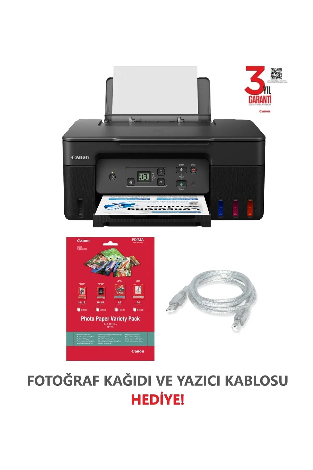 Canon Pixma G2470 Renkli Tanklı Yazıcı+ Fotoğraf Kağıdı +Yazıcı Kablosu