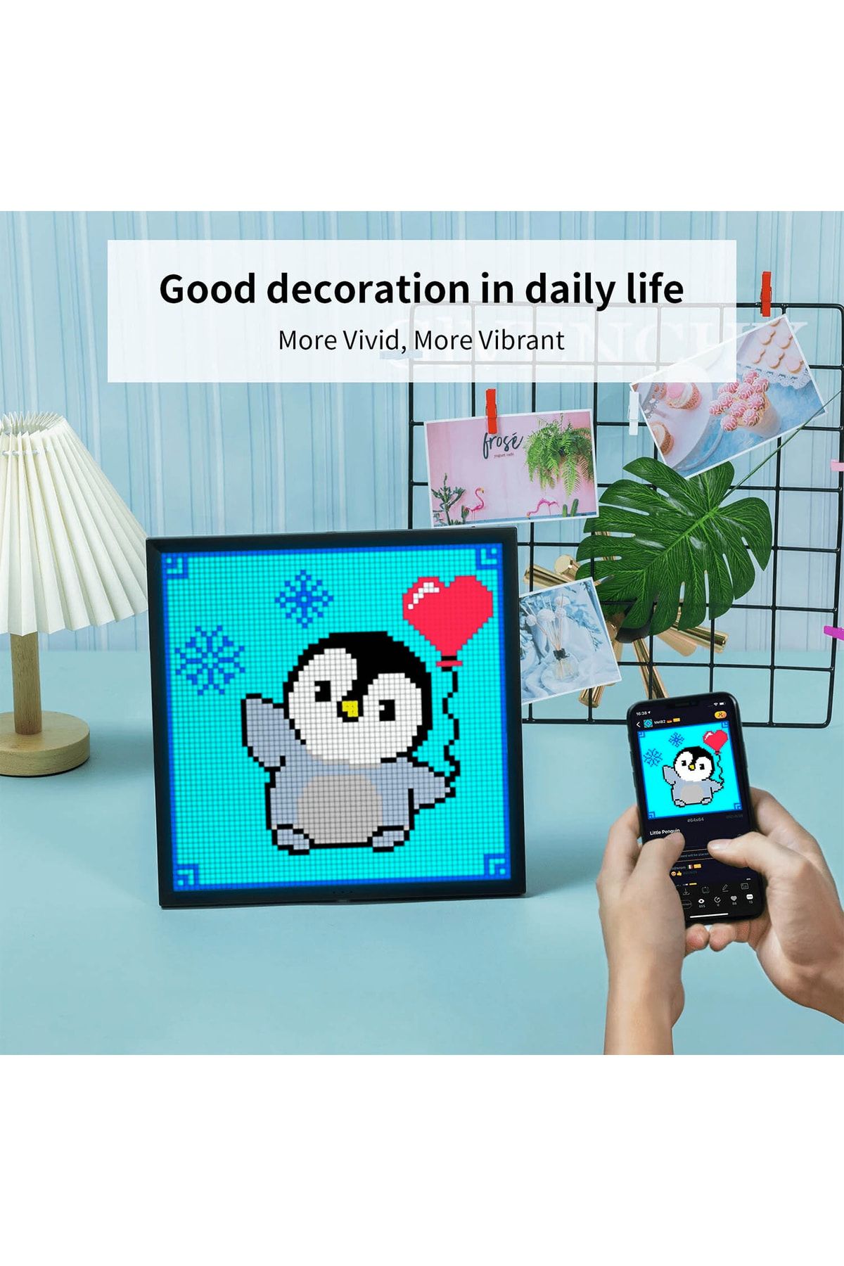 Divoom Pixoo-64 App Kontrollü Wifi Animasyonlu 64x64 Piksel LED Ekran Resim Çerçevesi-Abone Sayacı