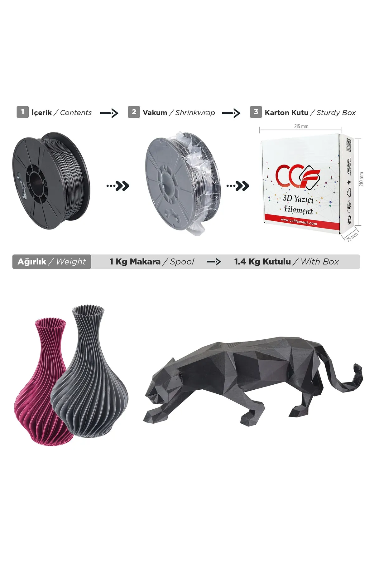 CCF Pla Filament Gri 1.75 Mm 1 Kg