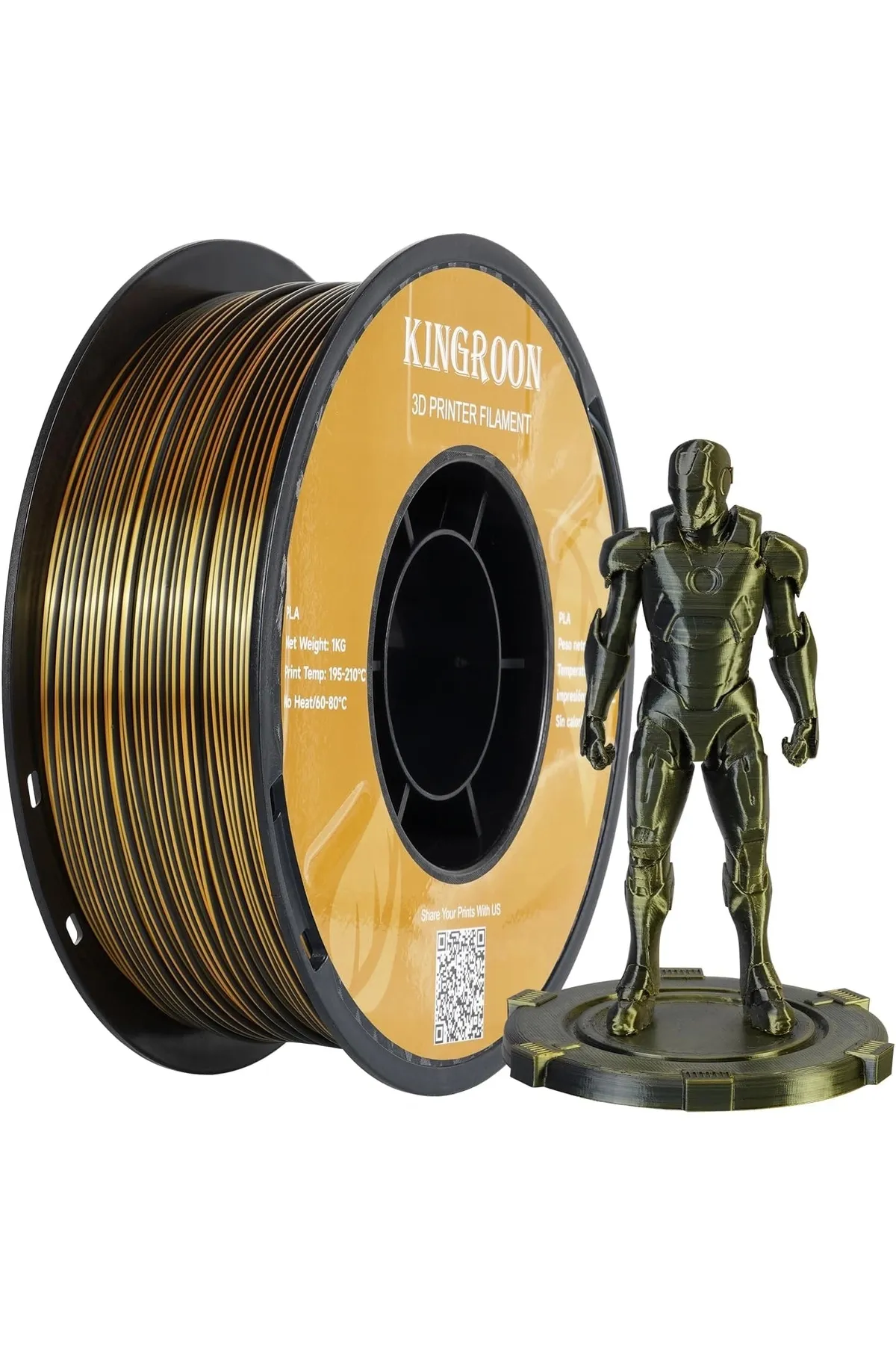 KINGROON Pla Silk Çift Renk Filament Siyah Altın