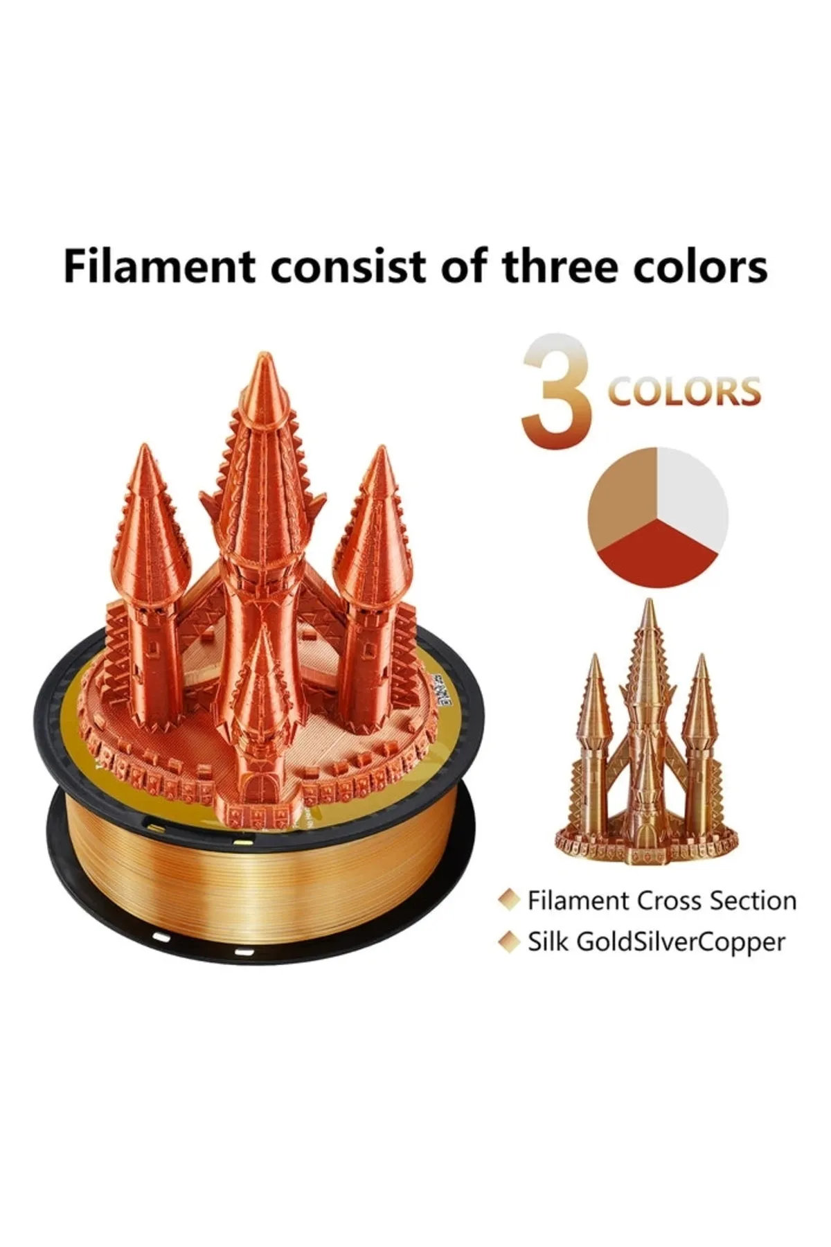 KINGROON Pla Silk Üçlü Renk Filament - Altın Gümüş Bakır