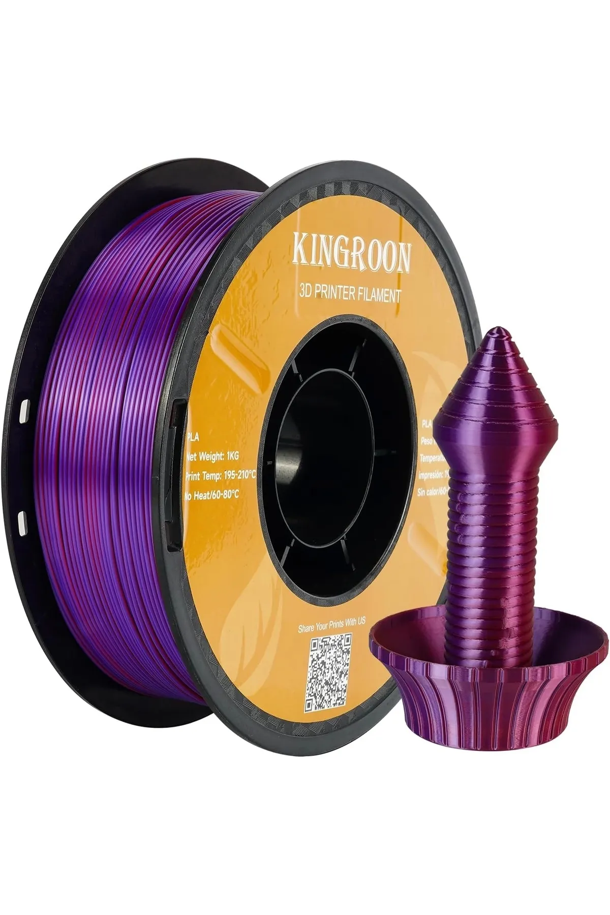 KINGROON Pla Silk Üçlü Renk Filament - Kırmızı Altın Mor