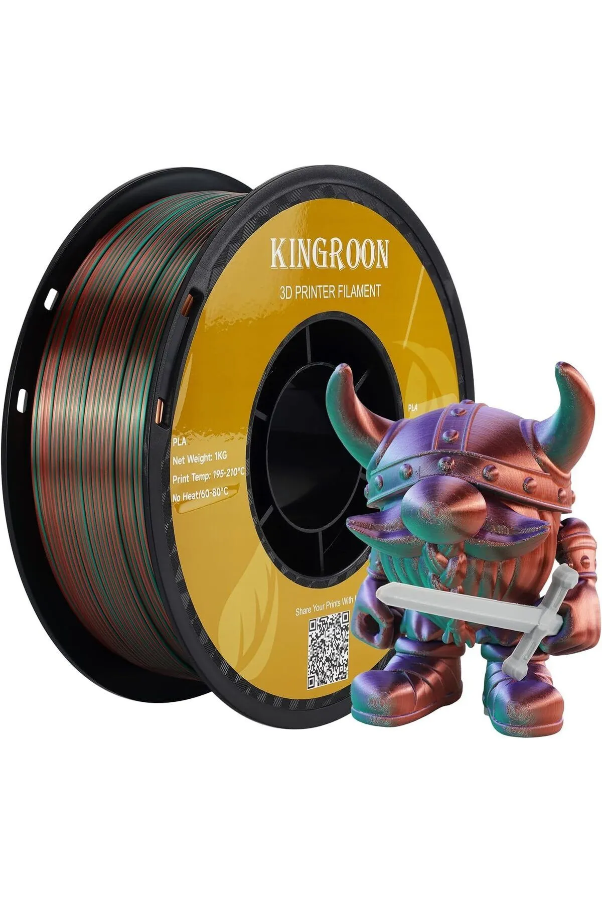 KINGROON PLA Silk Üçlü Renk Filament - Yeşil Mor Bakır -1.75mm - 1KG