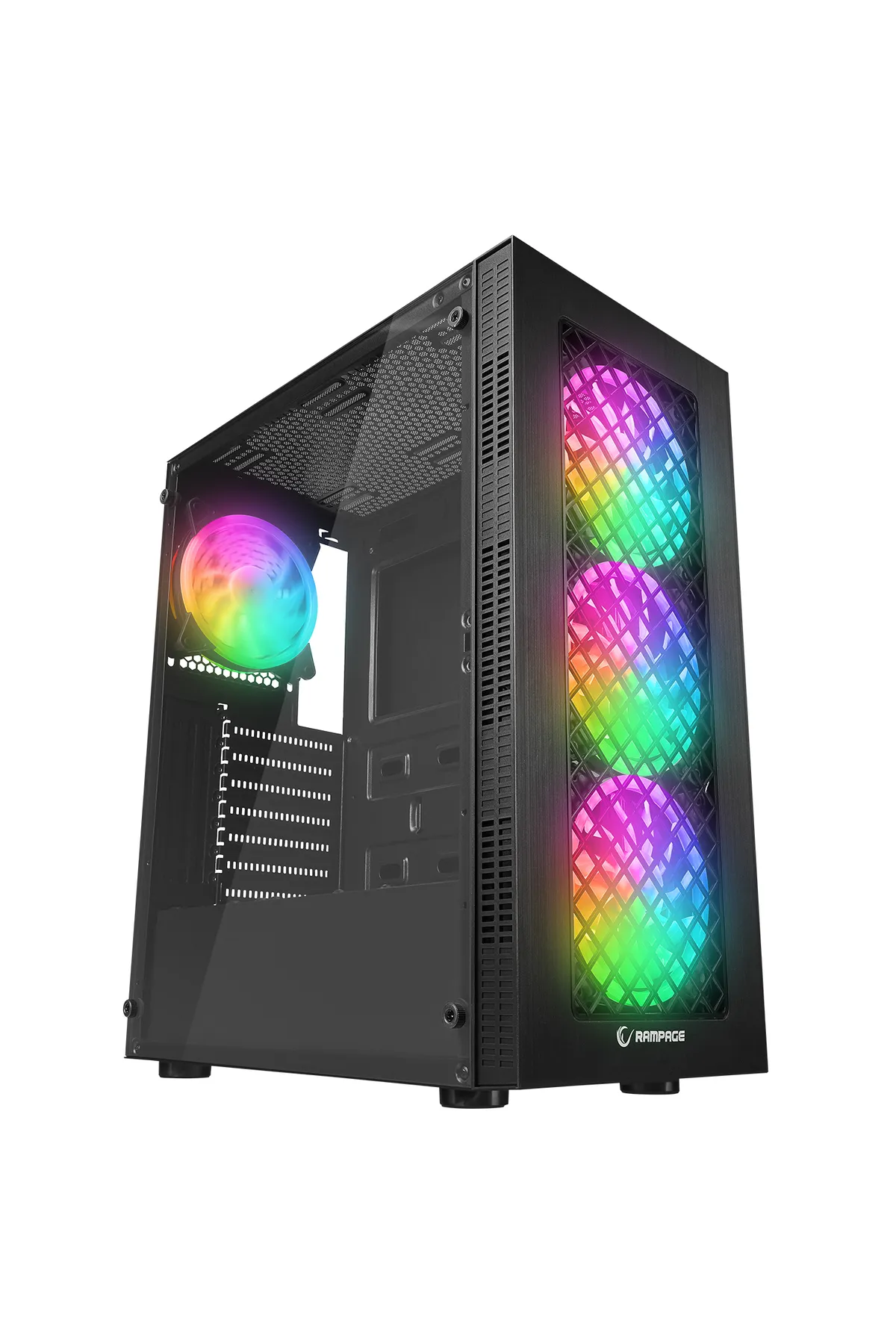 Rampage PLAID V1 Mesh Temperli Camlı 4x12cm Auto RGB Fan ATX Mid-T Gaming Oyuncu Kasası