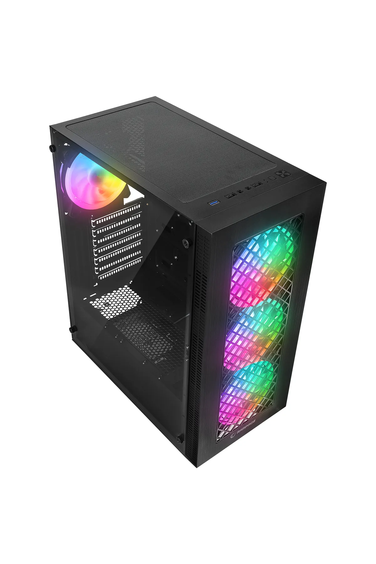 Rampage PLAID V1 Mesh Temperli Camlı 4x12cm Auto RGB Fan ATX Mid-T Gaming Oyuncu Kasası