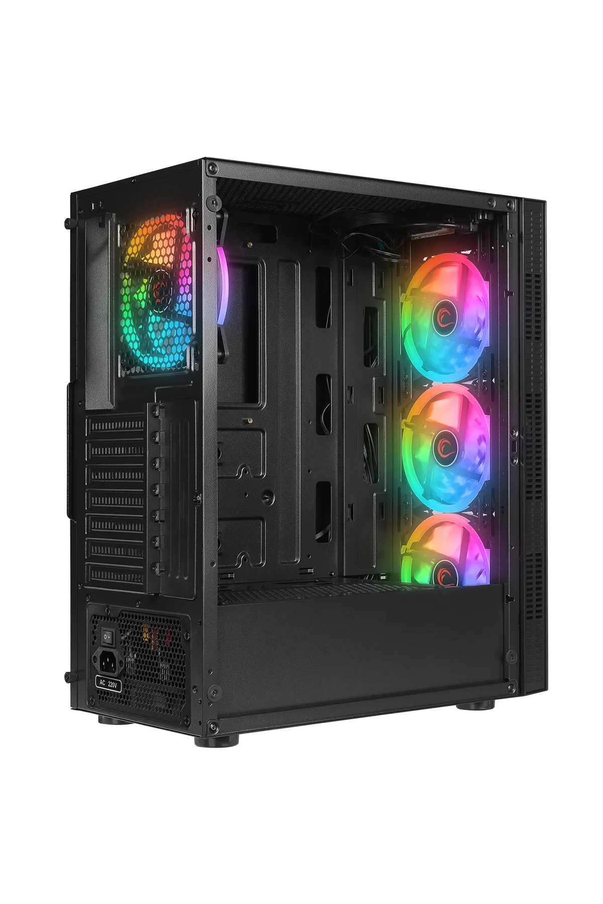 Rampage PLAID V5 Mesh 600W 80+ BRONZE Temperli Camlı 4x12cm Auto RGB Fan ATX Mid-T Gaming Oyuncu Kasası