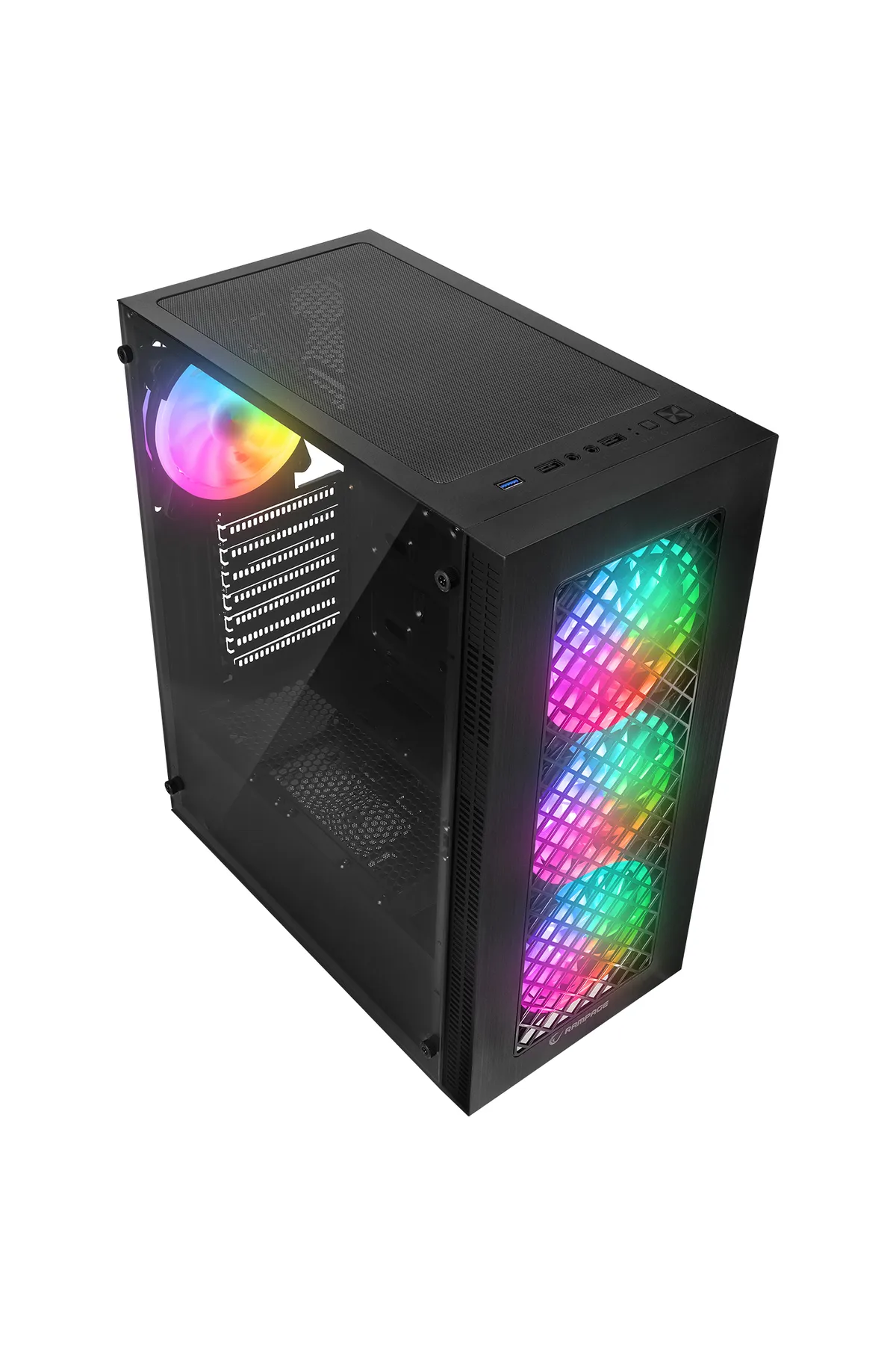 Rampage PLAID V5 Mesh 600W 80+ BRONZE Temperli Camlı 4x12cm Auto RGB Fan ATX Mid-T Gaming Oyuncu Kasası