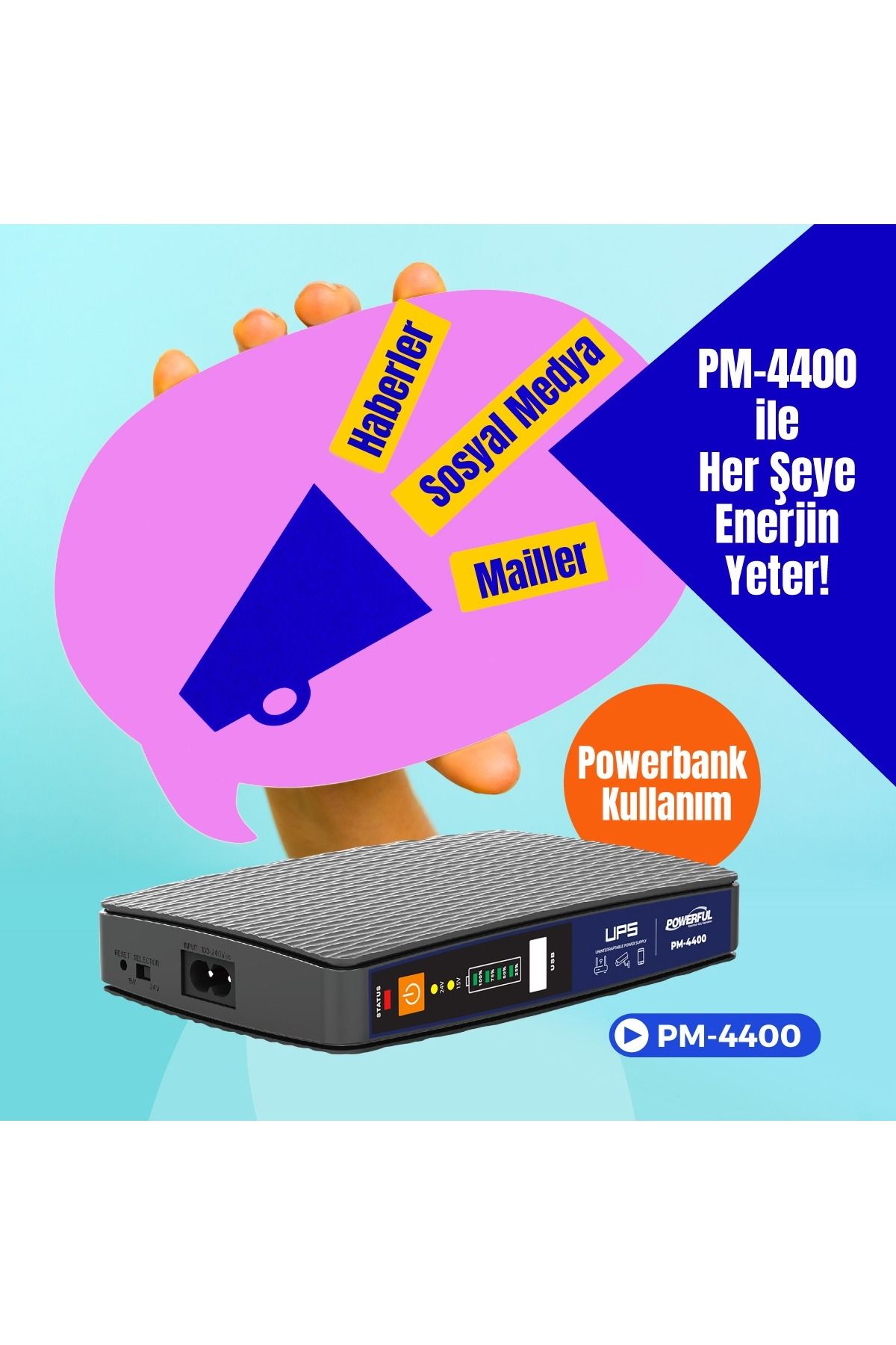 Powerful Pm-4400 8000ma Lityum Pil Mıcro Dc Modem Ups Kesintisiz Güç Kaynağı