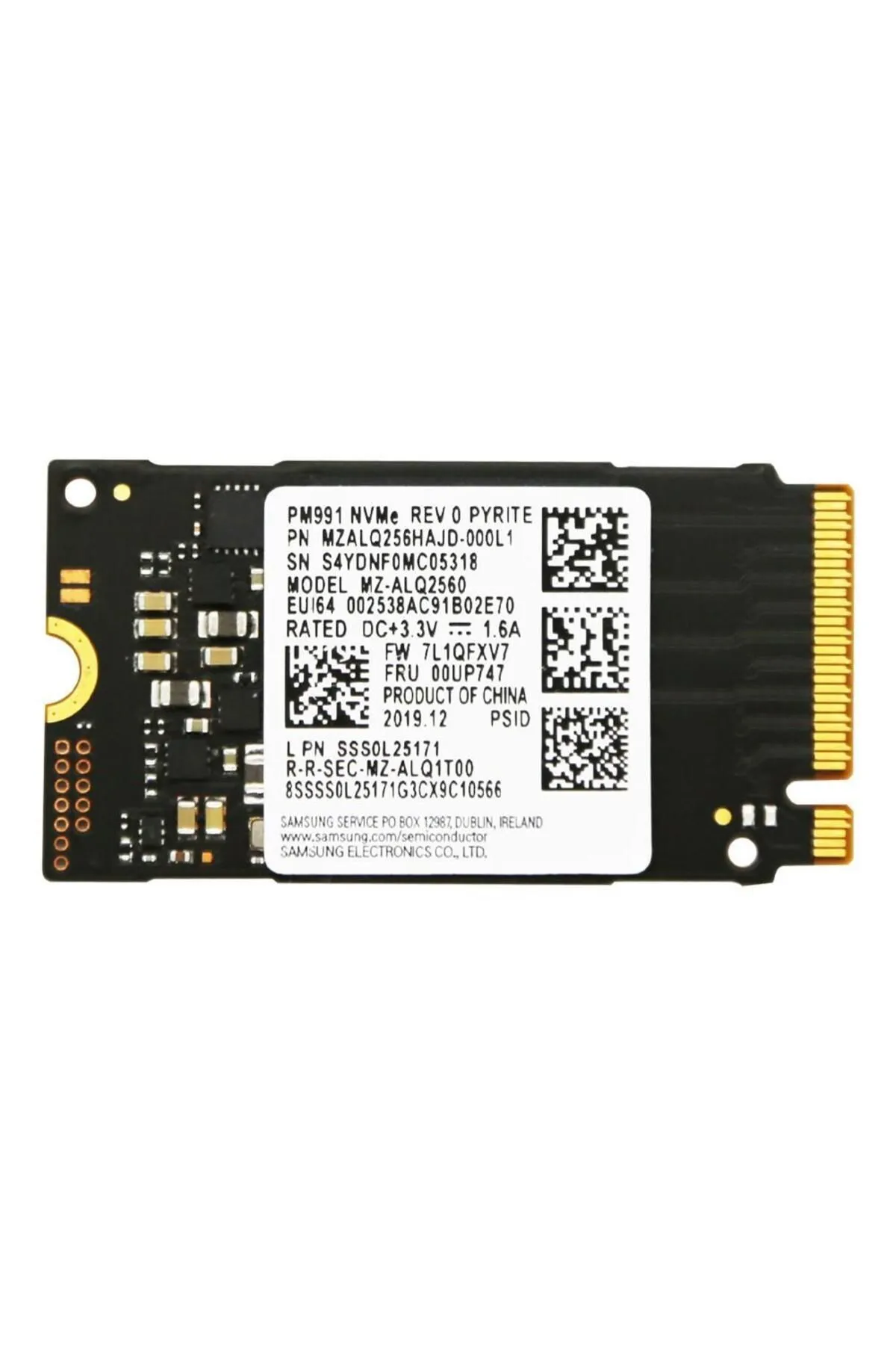 Samsung Pm991 Mz-alq2560 256gb (2050/1000MB/S) M.2 2242 Pcie 3.0 Nvme Ssd