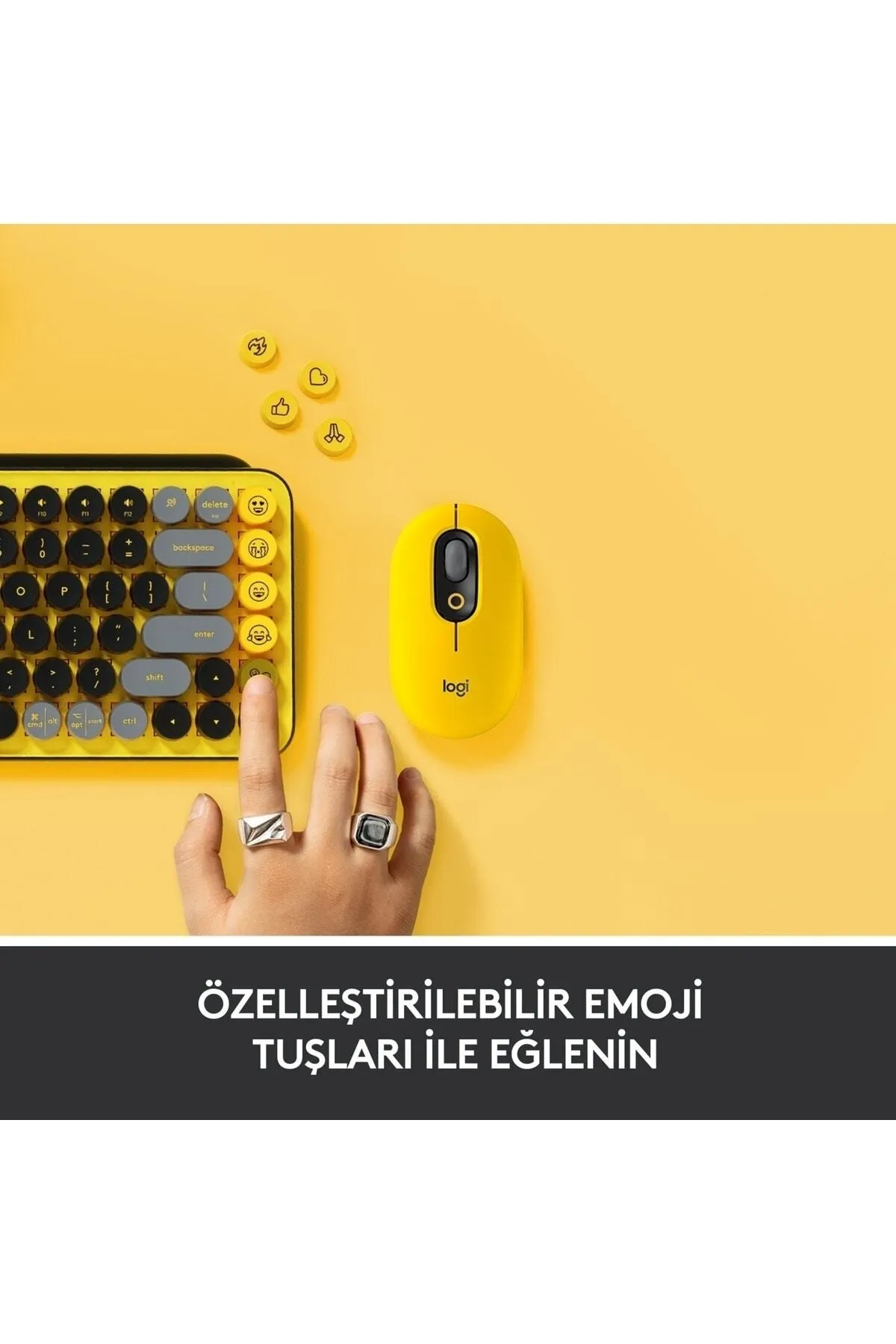 Logitech Pop Keys Blast Özelleştirilebilir Emoji Tuşlu Mekanik Kablosuz Klavye - Sarı&siyah