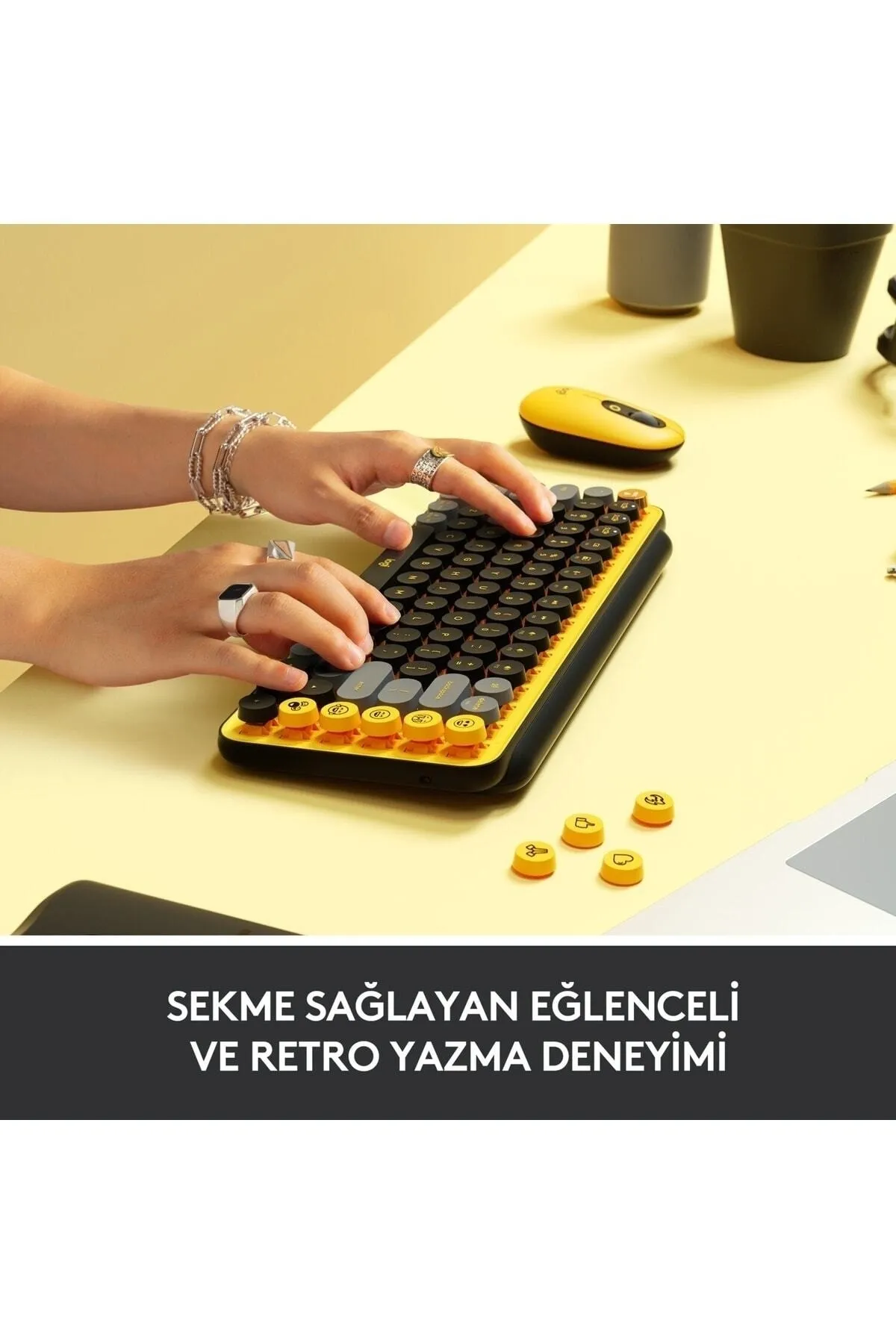 Logitech Pop Keys Blast Özelleştirilebilir Emoji Tuşlu Mekanik Kablosuz Klavye - Sarı&siyah