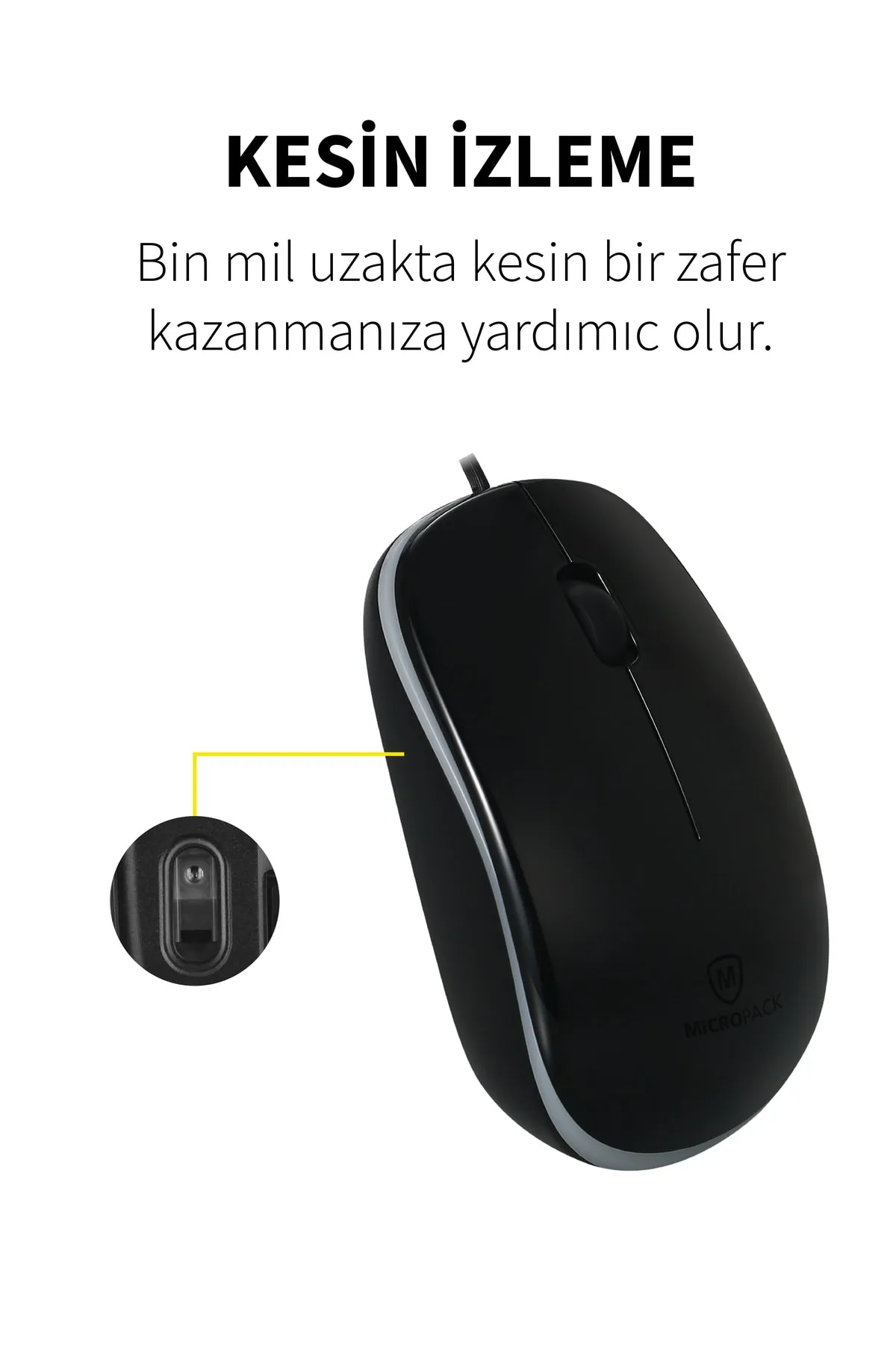 Micropack Portatif Hassas İzleme Özellikli 3 Tuşlu 1200 Dpı Hız Mp-216 Işıklı Kablolu Oyuncu Mouse