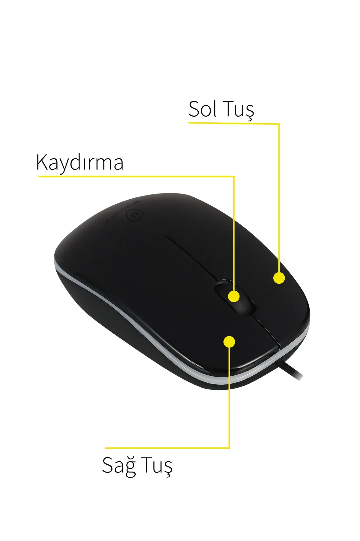 Micropack Portatif Hassas İzleme Özellikli 3 Tuşlu 1200 Dpı Hız Mp-216 Işıklı Kablolu Oyuncu Mouse