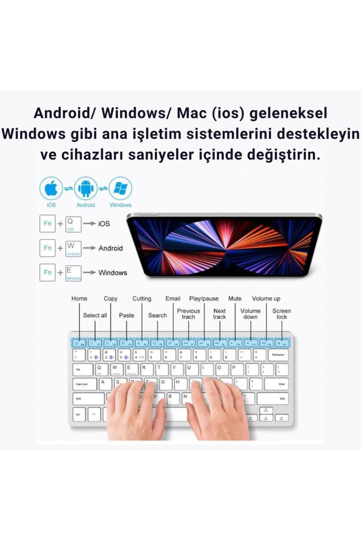 coofbe Premium 2.4g Kablosuz Bluetooth Klavye Mouse Seti Şarj Edilebilir Telefon Tablet Laptop Klavy