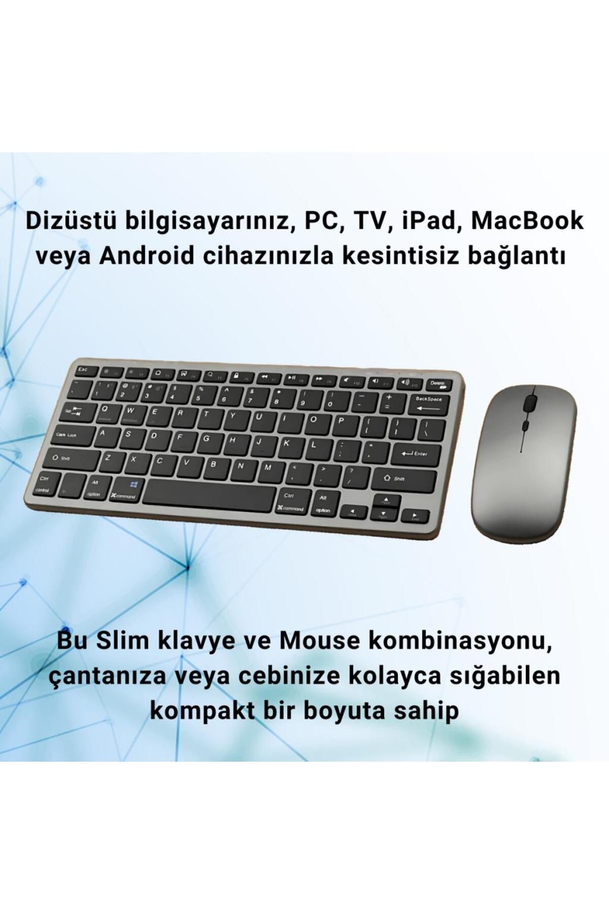 coofbe Premium 2.4g Kablosuz Bluetooth Klavye Mouse Seti Şarj Edilebilir Telefon Tablet Laptop Klavy