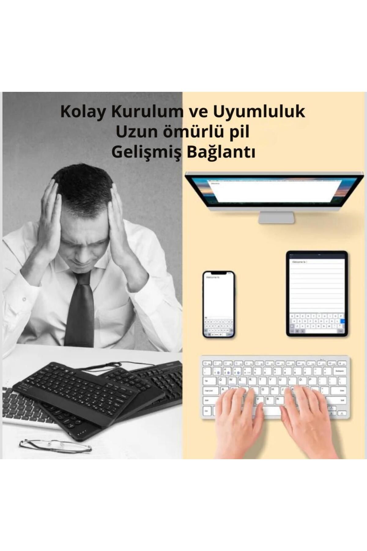 coofbe Premium 2.4g Kablosuz Bluetooth Klavye Mouse Seti Şarj Edilebilir Telefon Tablet Laptop Klavy