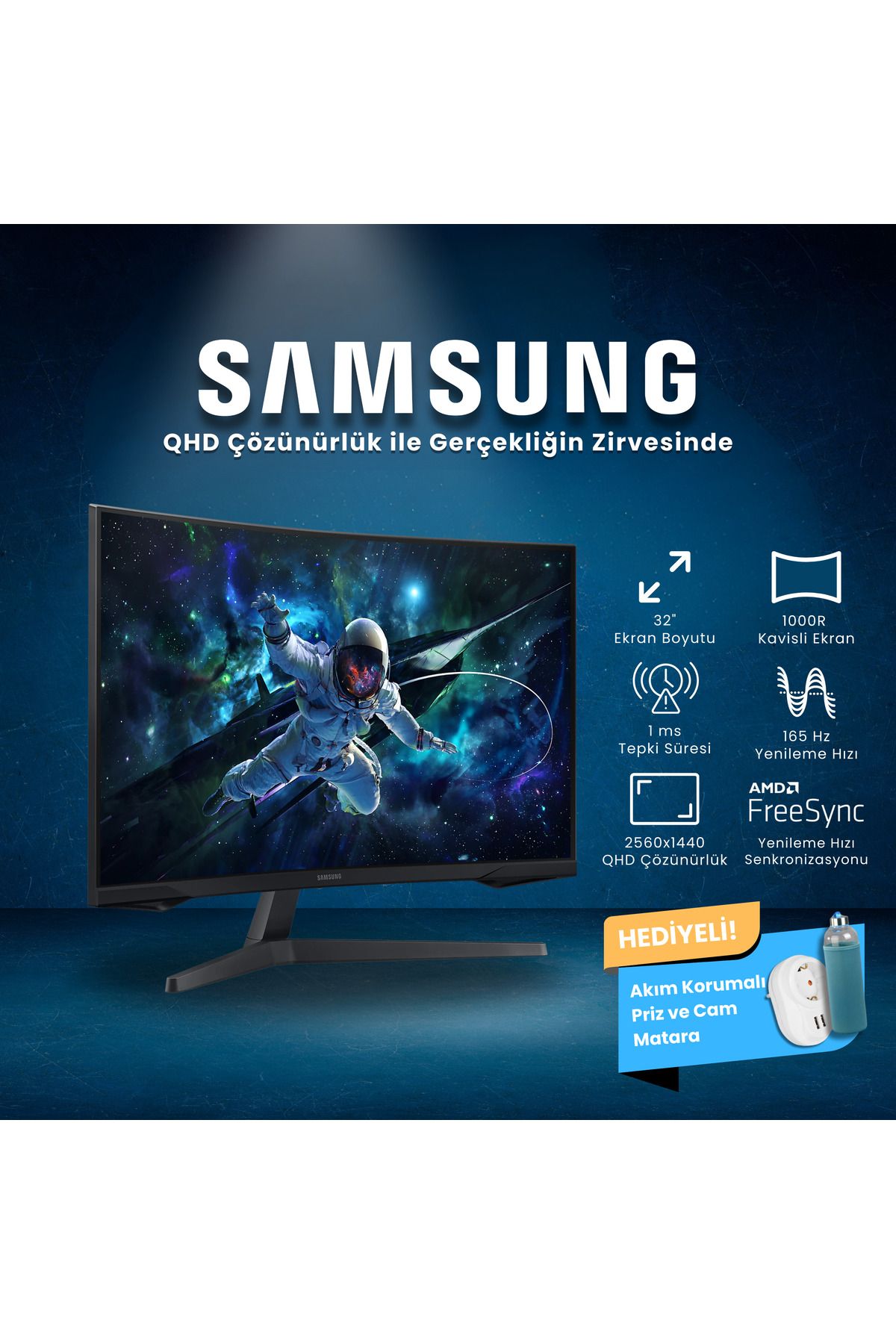 Samsung Premium 32 Inç Qhd 1ms 165hz Freesync Hdr10 Va Kavisli Gaming Monitör Siyah