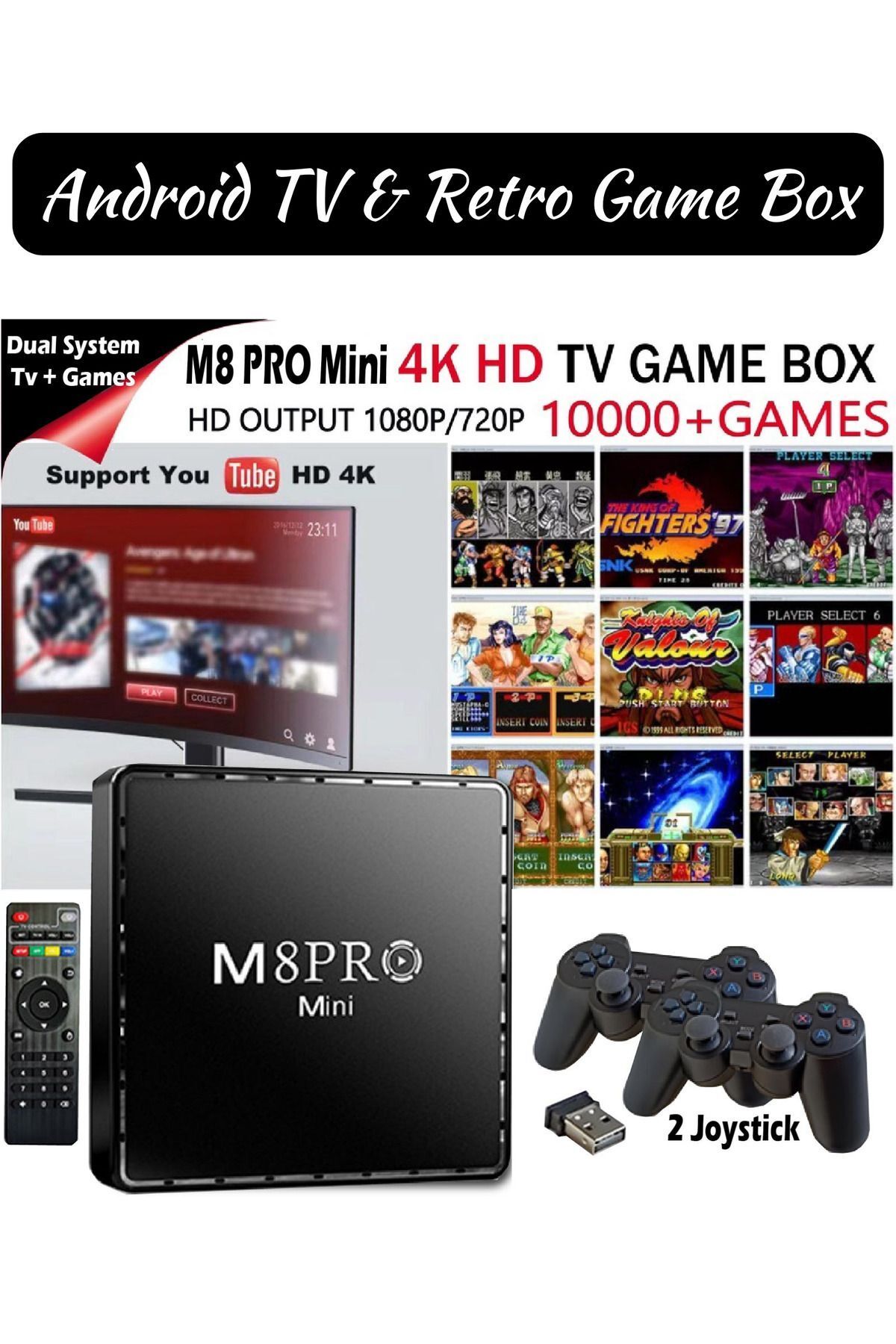 Wintoup Premium M8 PRO MINI Kablosuz Aile TV Mini Oyun Konsolu Çift Kol 10000 Oyun