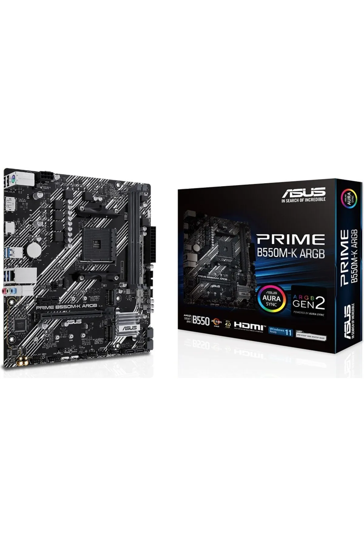 Asus Prime B550M-K Argb Amd B550 Am4 Ddr4 4866 Dp Hdmi Çift M2 Usb3.2 Aura Rgb Matx