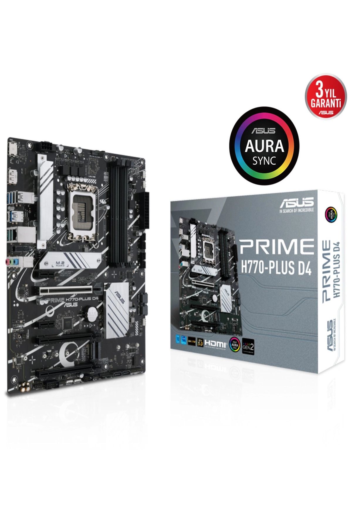 Asus PRIME H770-PLUS D4 4xDDR4 5066 DP/HDMI 3xM2 USB3.2 AURA RGB 2.5Gbit LAN ATX 128GB RAM DESTEĞİ 1