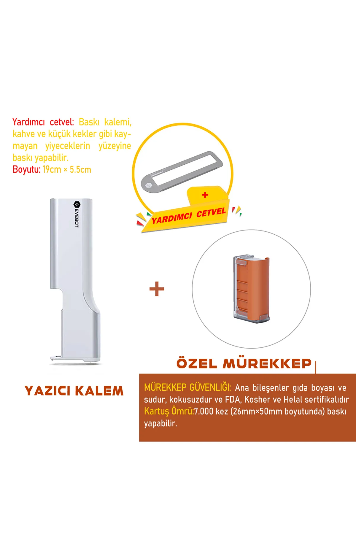 Evebot Printpen Taşınabilir Pasta Kahve Kağıt Cilt Her Yüzeyde Zararsız Logo Metinler Yazıcı Kalem