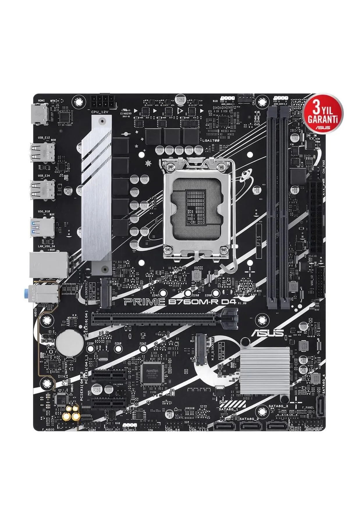 Asus Prıme B760m-r D4 Intel B760 Soket 1700 Ddr4 5333(OC)mhz Matx Gaming (OYUNCU) Anakart