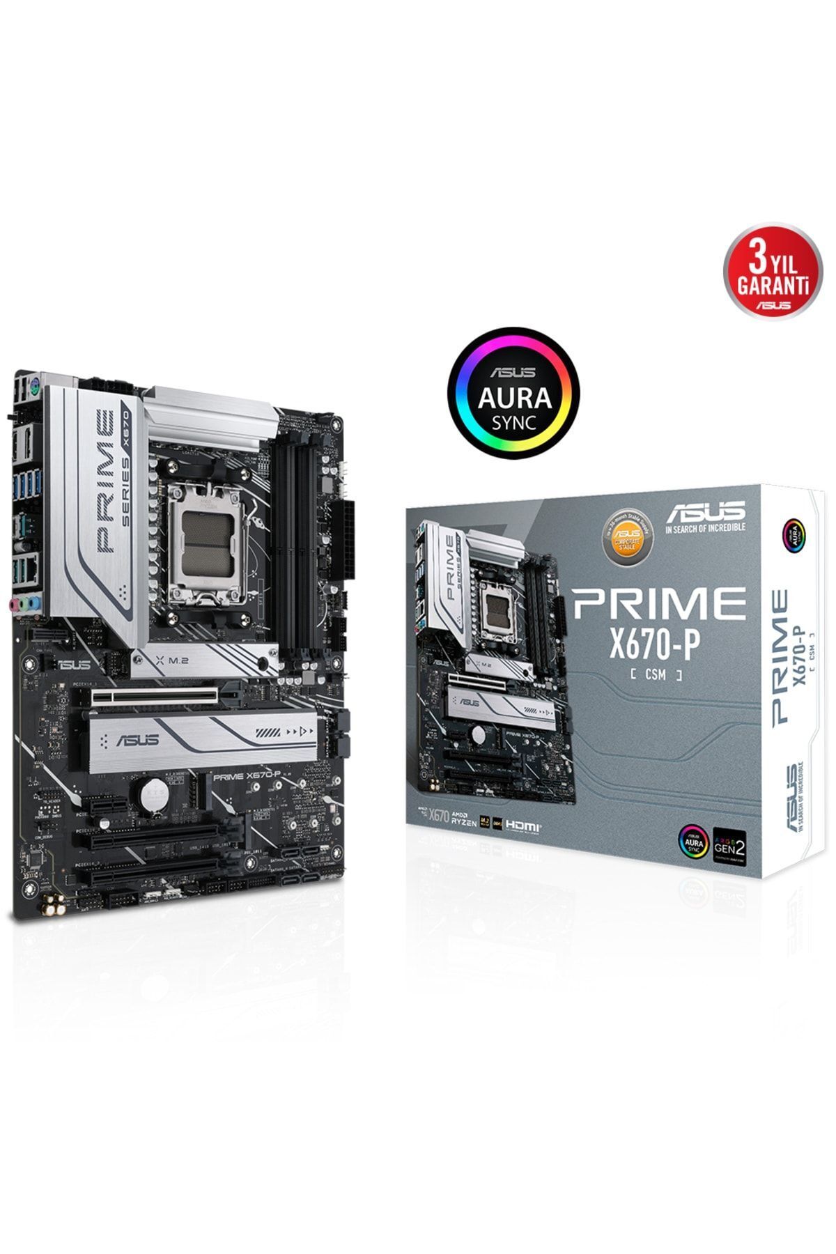 Asus Prıme X670-p-csm Amd X670 Am5 Ddr5 6400 Dp Hdmı 3x M2 Usb3.2 Aura Rgb 2.5gbit Lan Atx 5x P