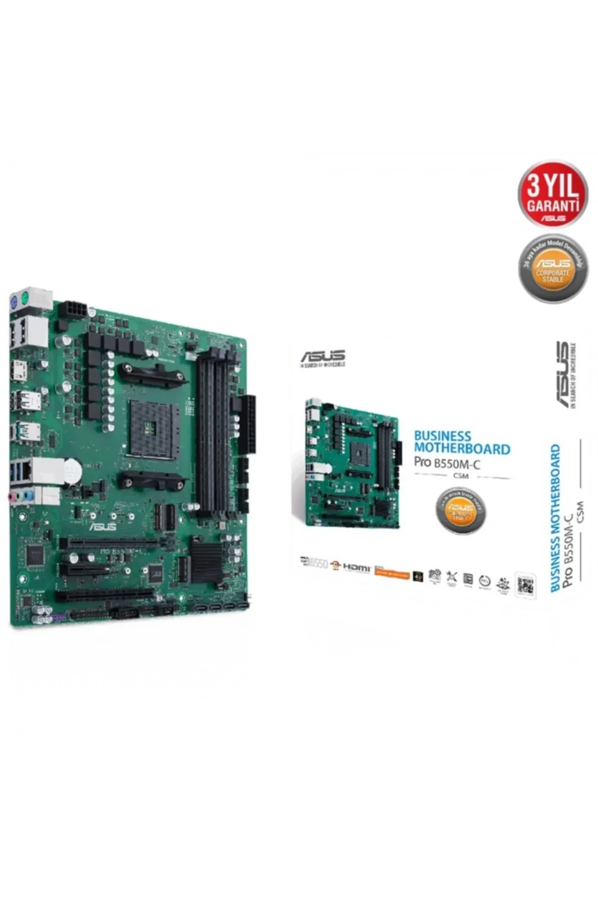 Asus Pro B550m-c/csm Ddr4 M2 Pcıe Nvme Hdmı Dvı Pcıe 16x V4.0 Am4 Matx