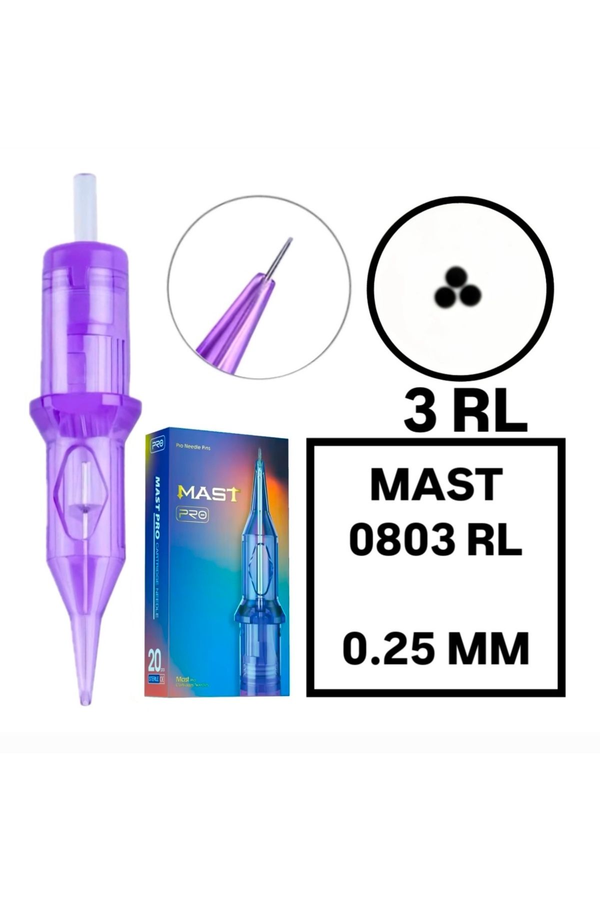 MAST Pro Cartridges 1 Kutu - 0803RL -  0.25mm - Kartuş Dövme ve Kalıcı Makyaj İğnesi