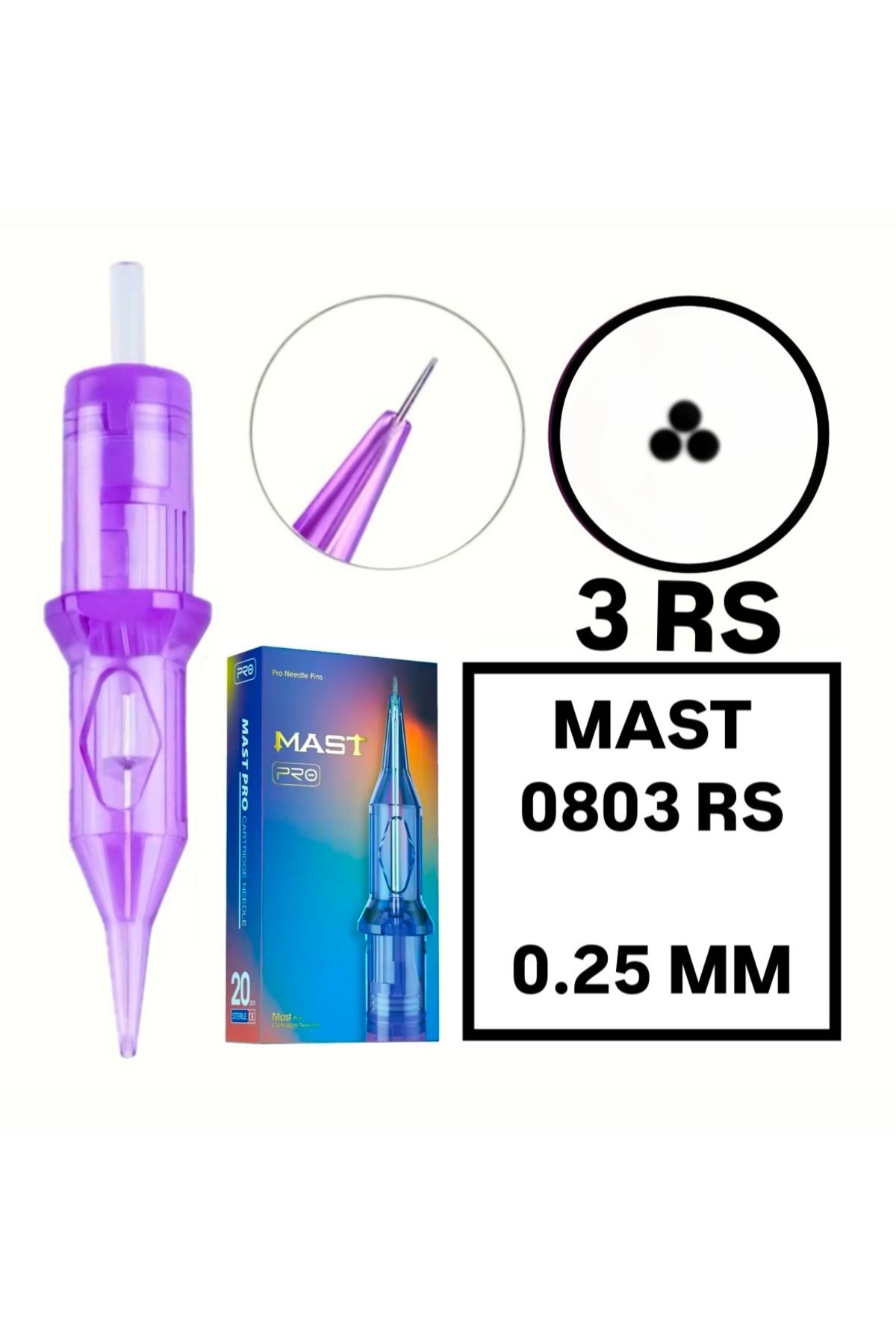 MAST Pro Cartridges 1 Kutu - Pro - 0803RS - 0.25mm - Kartuş Dövme ve Kalıcı Makyaj İğnesi