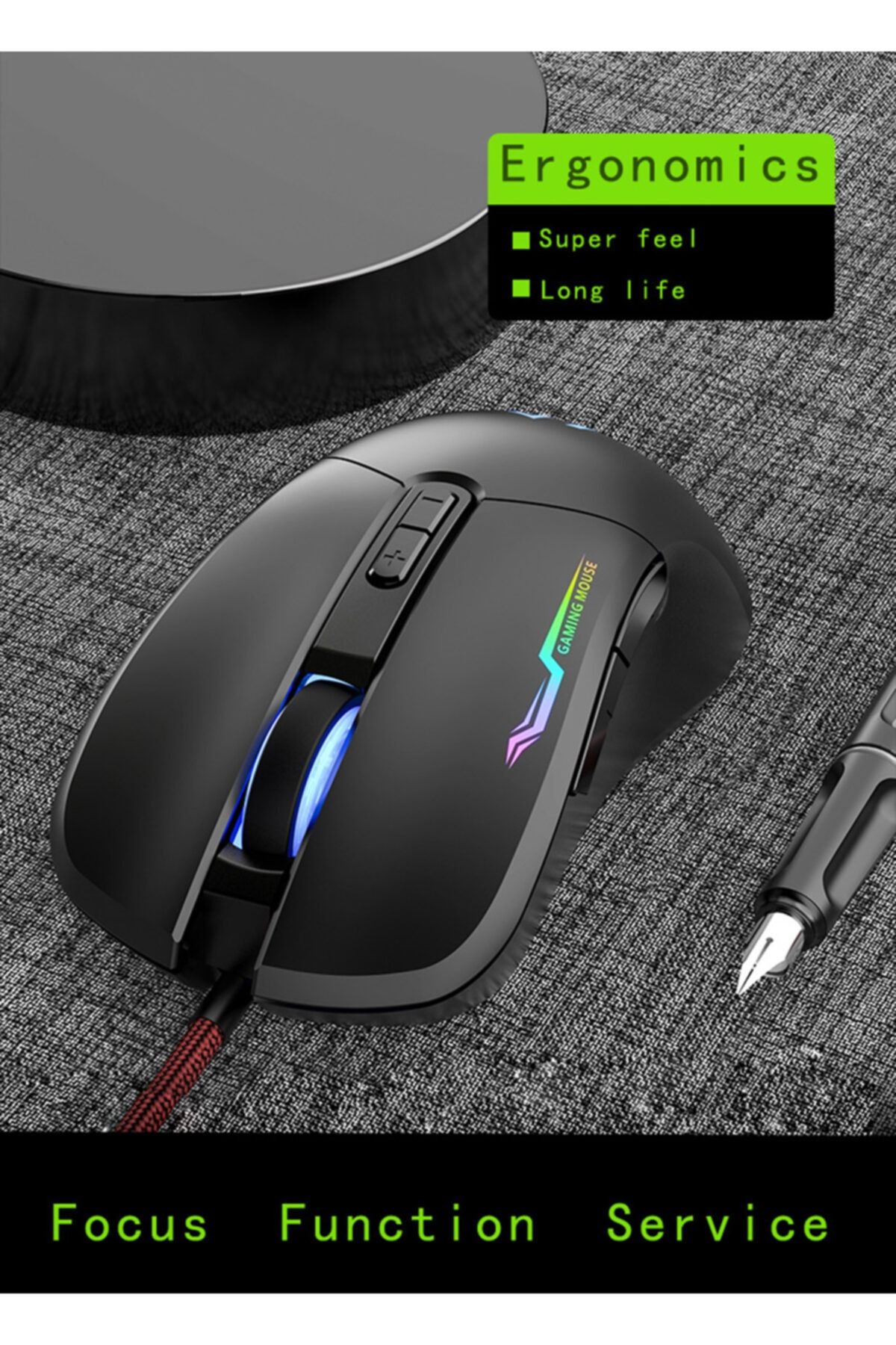 JUNGLEE Profesyonel Rgb Led Işıklı Oyuncu Mouse 800-3200 Ayarlanabilir Dpi Gaming Mouse