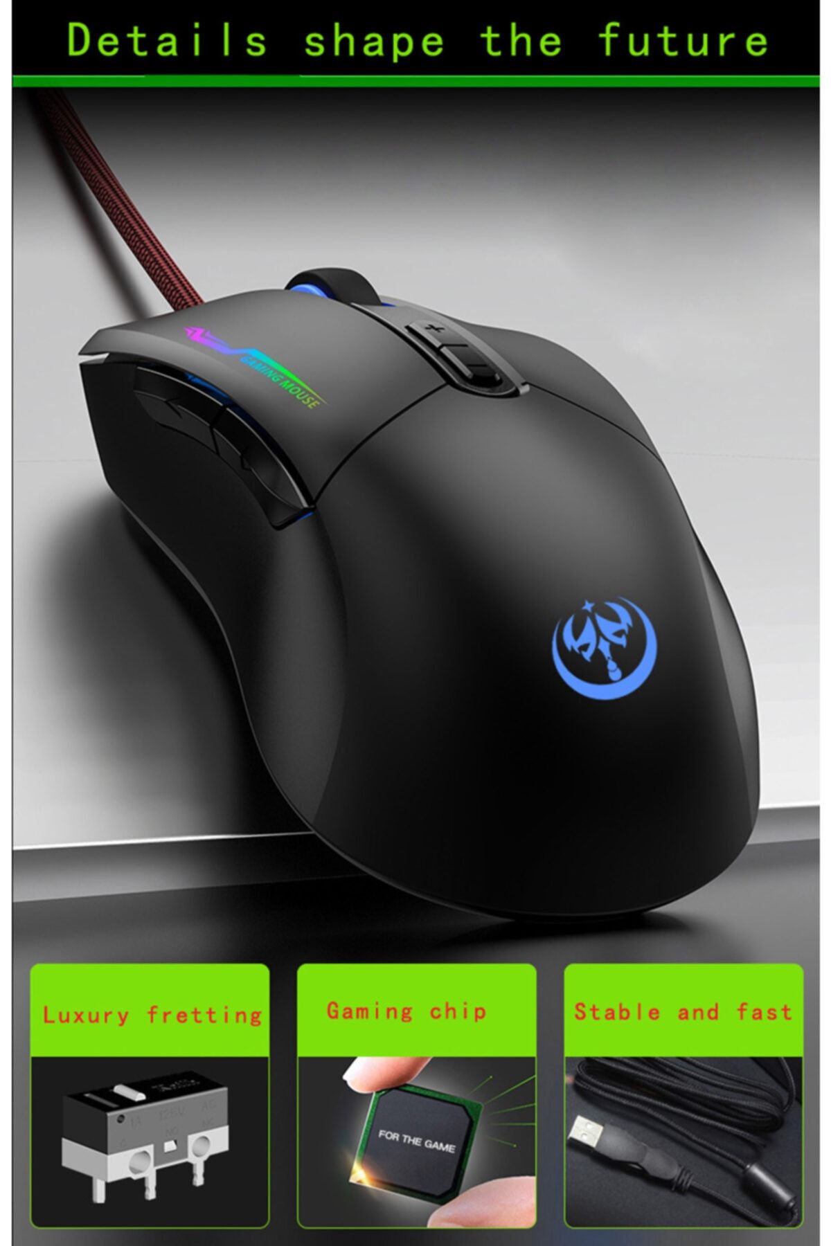 JUNGLEE Profesyonel Rgb Led Işıklı Oyuncu Mouse 800-3200 Ayarlanabilir Dpi Gaming Mouse