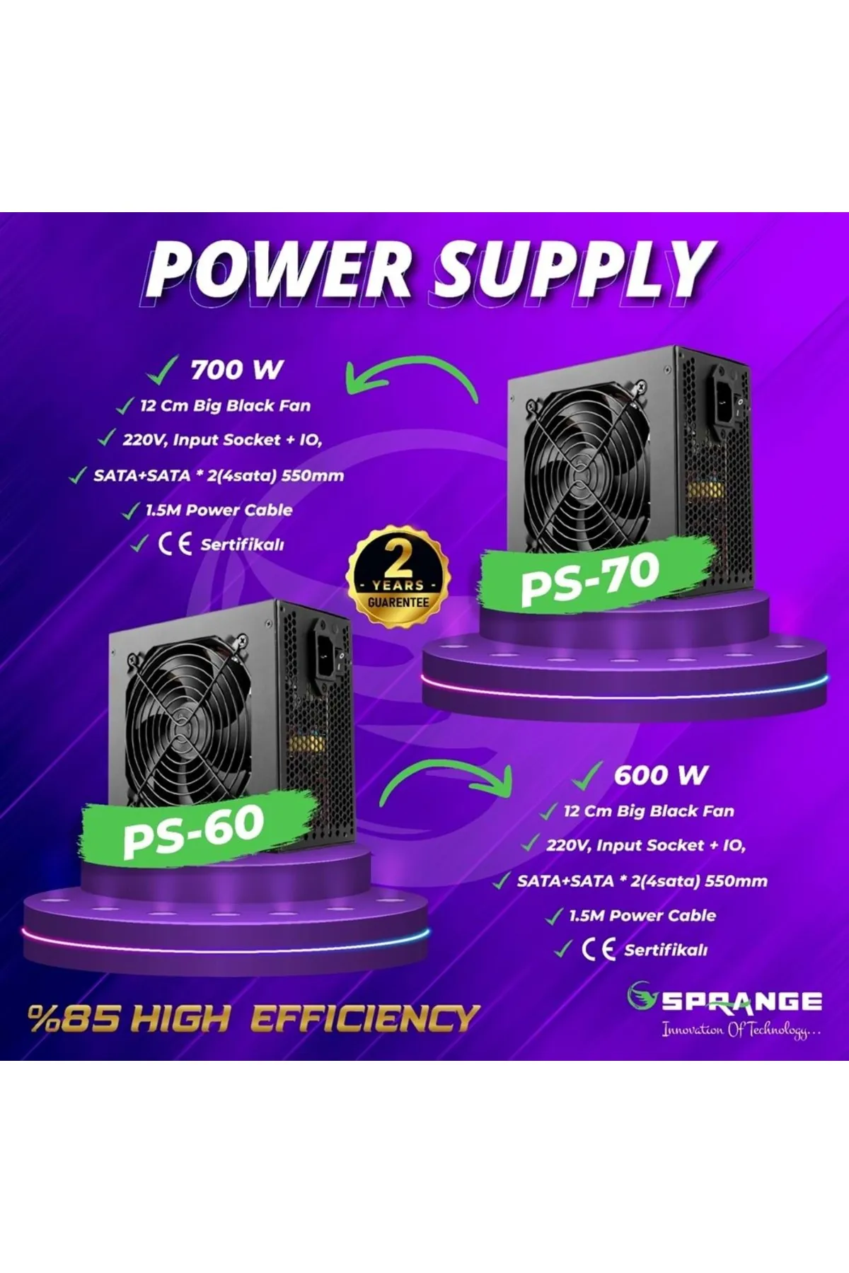 Sprange PS-60 600W 4 Sata 12 CM Fan ATX Güç Kaynağı