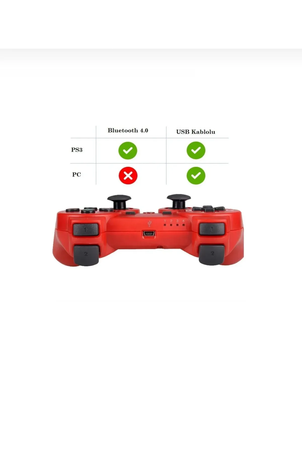 CRK TECH Ps3 Joystick Ps3 Kol Kırmızı, 1,5 mt Uyumlu Sarj Kablosu Dahil