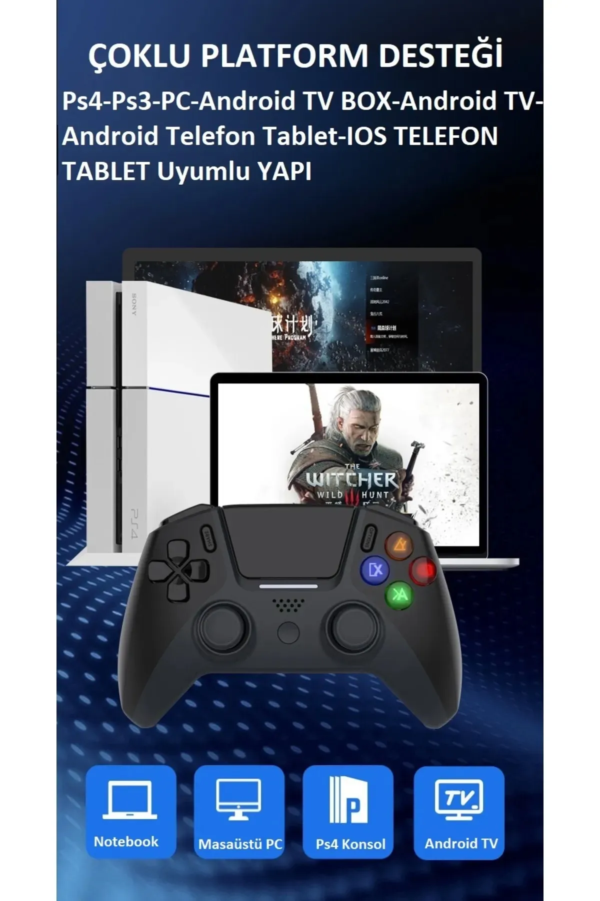 WOTOBE Ps4 Ps3 Pc Android Ios Kablosuz Bluetooth Mekanik Rgb Oyun Kolu Gamepad Joystick