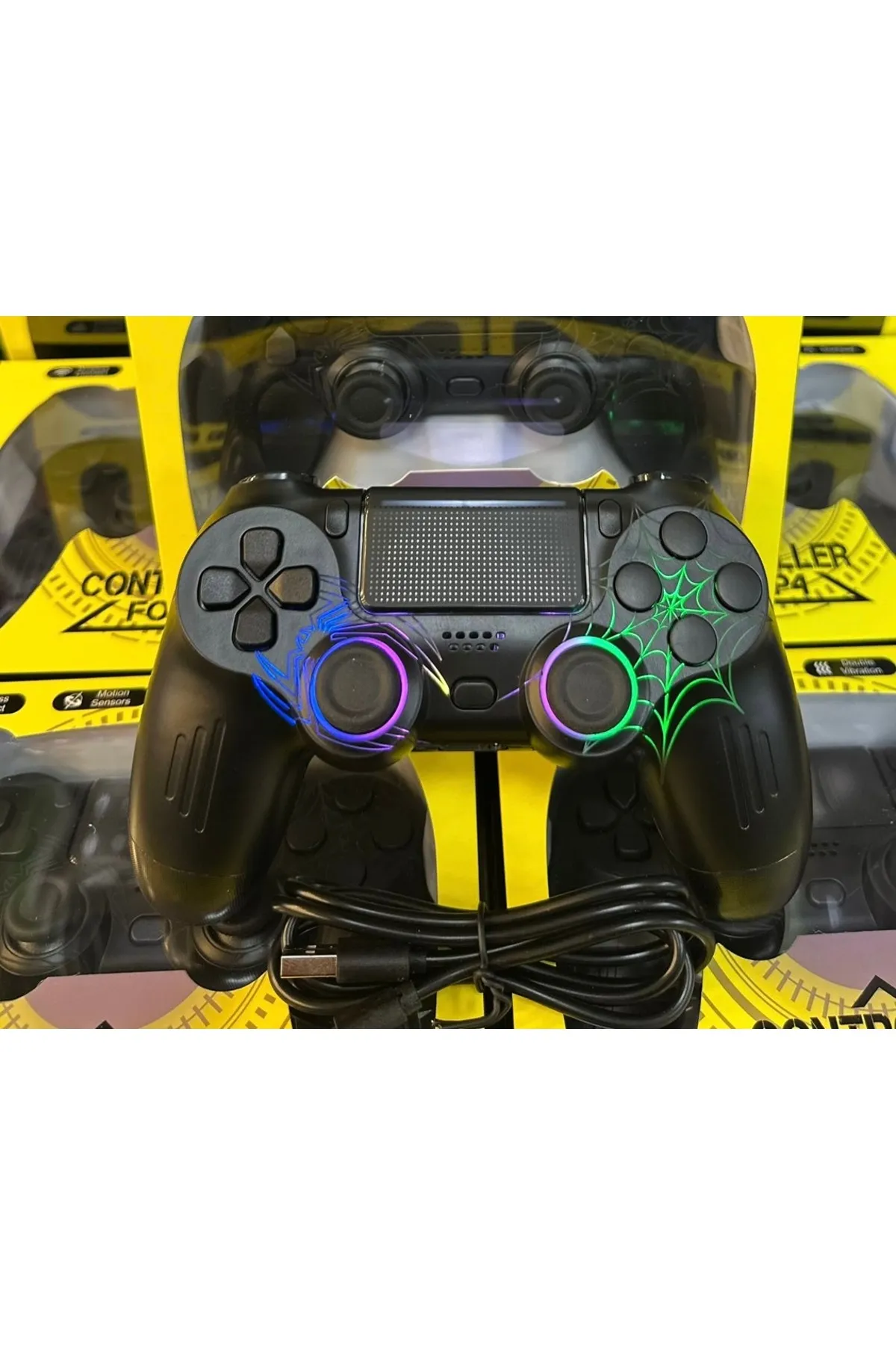 CRK TECH Ps4 Rgb Spiderman Işıklı Gamepad Ağ Örümcek Desenli Joystıck