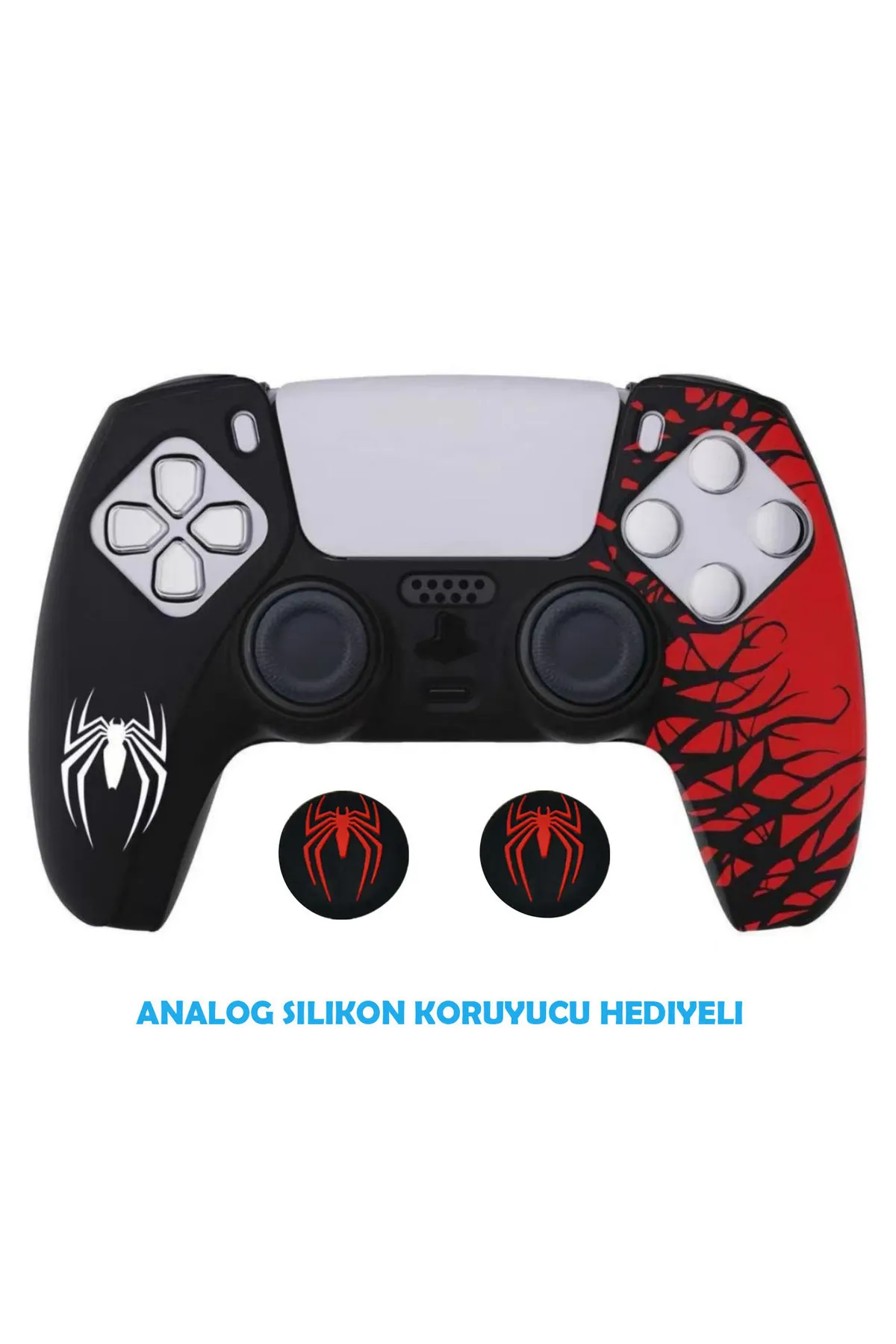 DeadSkull PS5 Dualsense Spider-Man Koruyucu Silikon Kılıf + Analog silikon Koruyucu