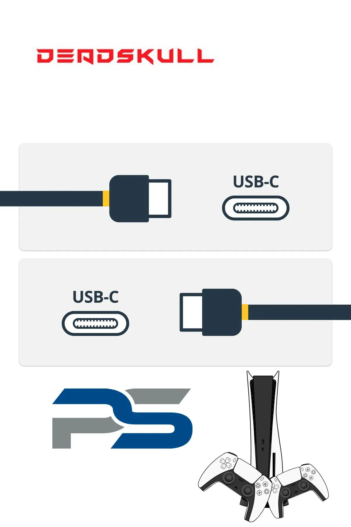 DeadSkull PS5/PS5 Slim/PS5 PRO Uyumlu 3M Type-C Type-C Joystick Şarj Data Kablosu